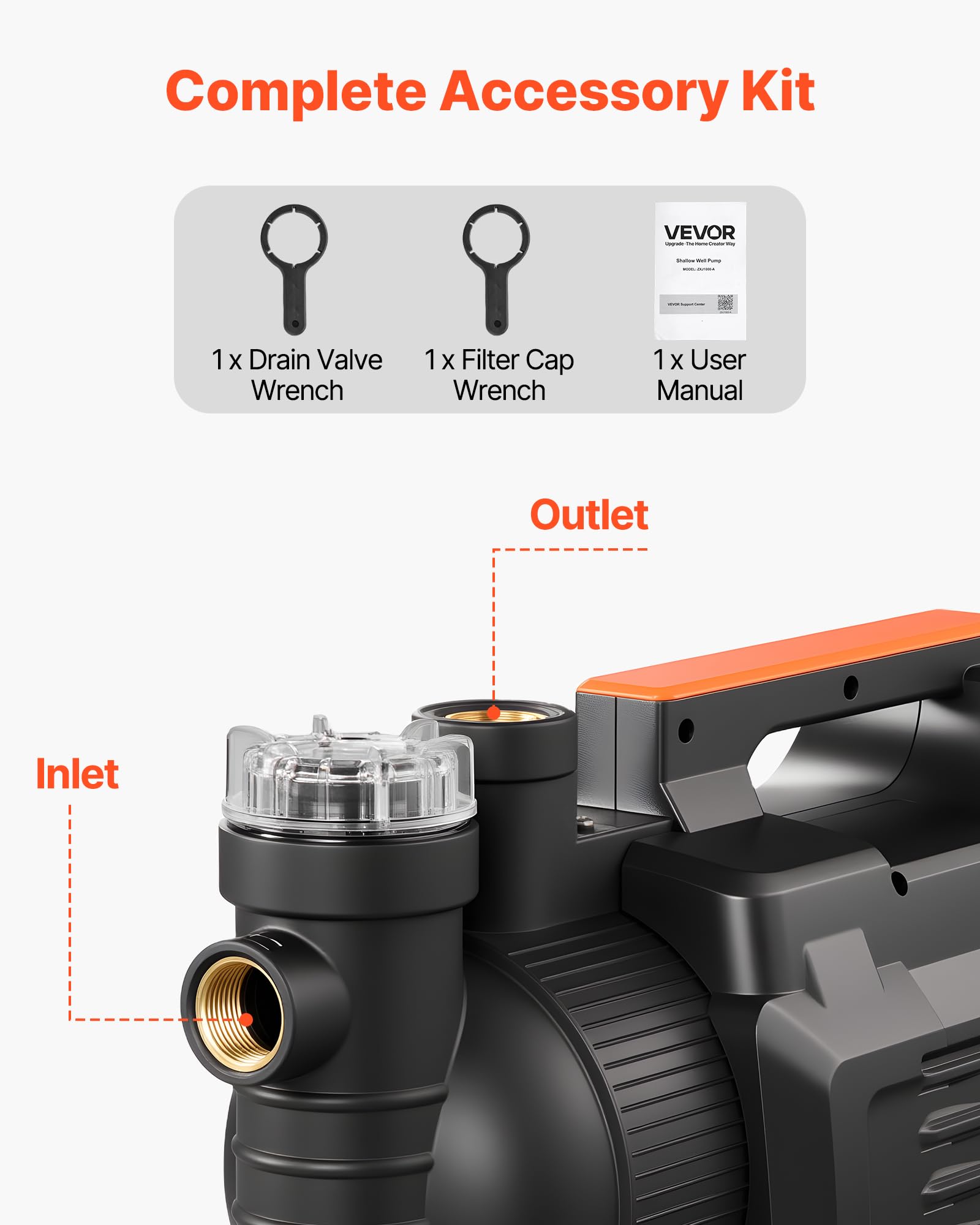 VEVOR Bomba de Chorro Electrónica de PP para Pozos Poco Profundos 1300 W 230 V, Caudal Máximo de 4800 L/h, Altura de Succión de 8 m, Control Electrónico Inteligente, para Riego de Jardines, Césped