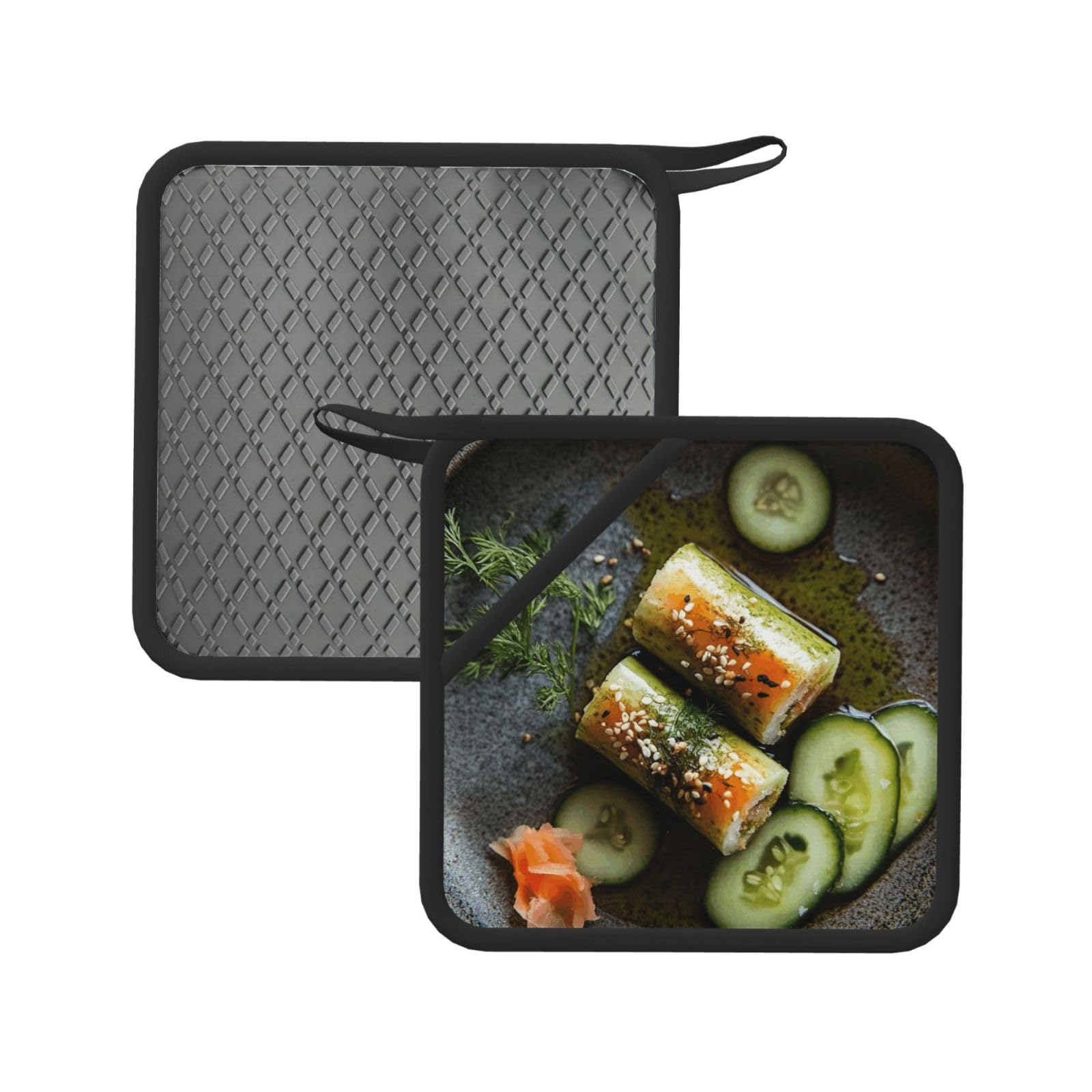Pot Holders Set of 2 Kitchen Heat Resistant Potholders Sushi Dill Pickles Silicone Aunty-hot Pad Cotton Lining Oven Hot Pads for Cooking Baking BBQ Microwave Kitchen
