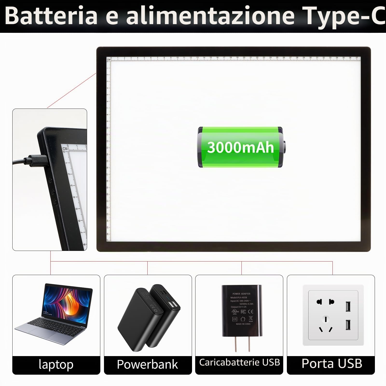 iVAOOZE Tavolo luminoso A3 con supporto/clip, batteria ricaricabile da 3000 mAh, 3 colori dimmerabili e 6 piastre luminose per disegno, Diamond Painting