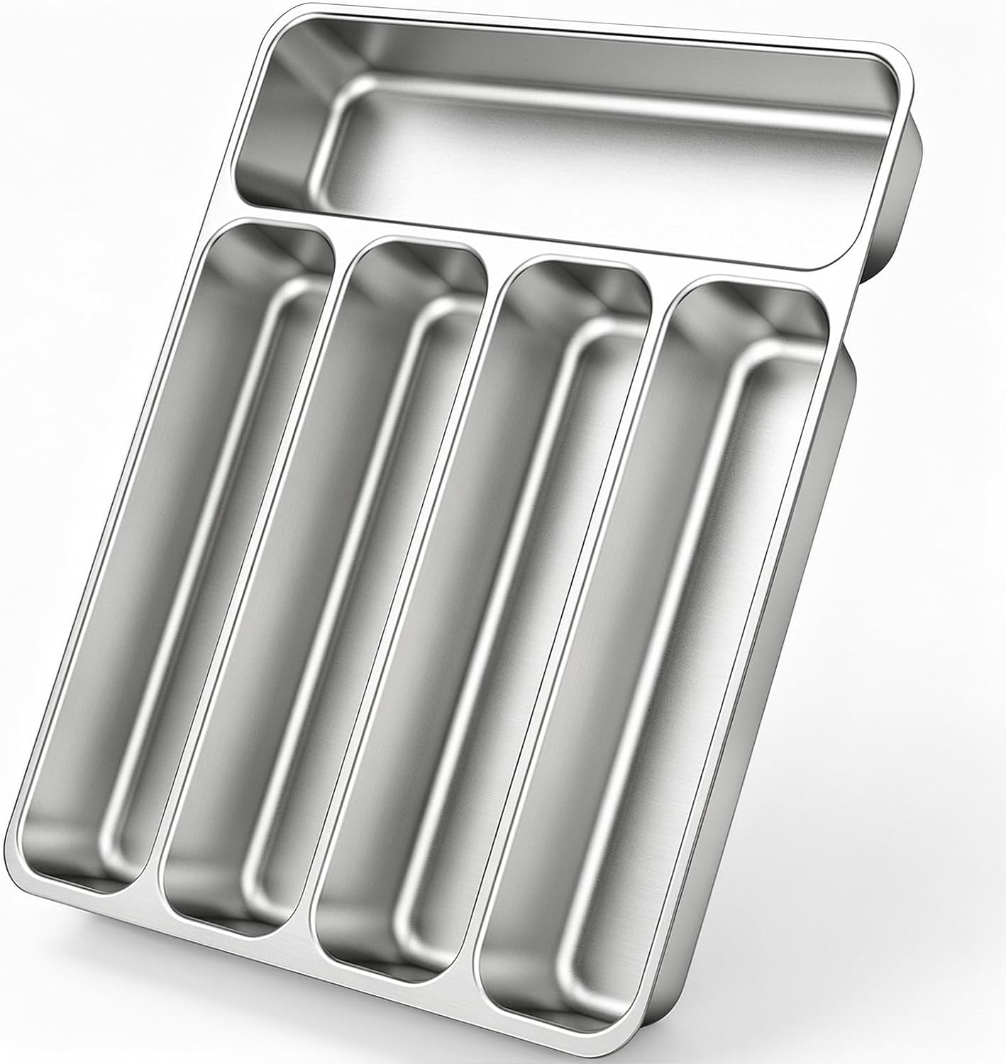 Zarler Stainless Steel Silverware Organizer, Durable Metal Utensil Drawer Organizer with 5 Compartments, Silverware Tray for Drawer, Dishwasher Safe, 13.8" x 11.4" x 1.6", Silver
