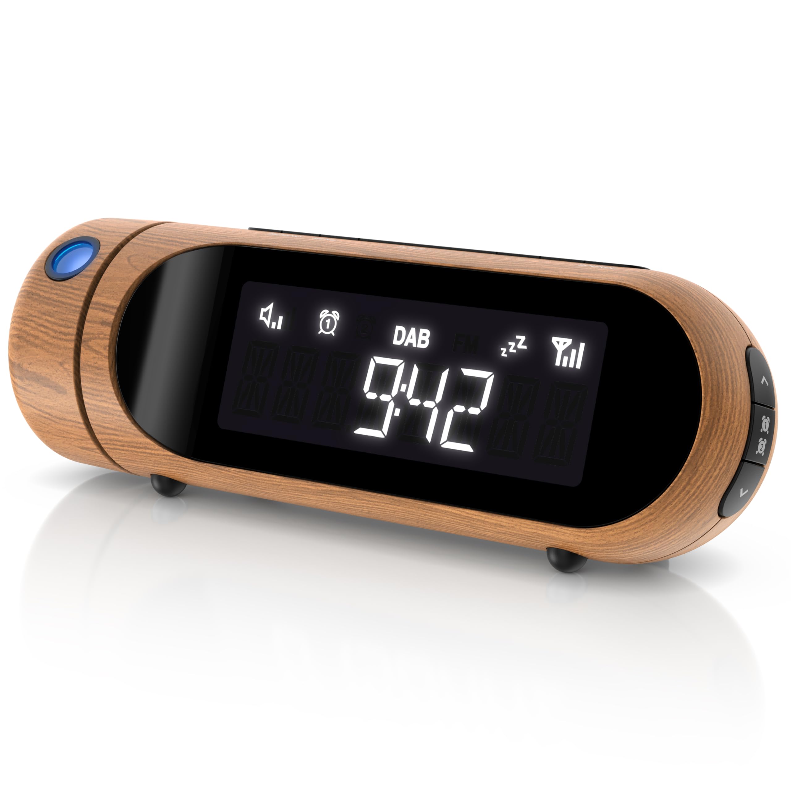CSL - DAB Plus Radio - Radiowecker Projektionswecker digital – DAB/DAB+ / FM Radio mit je 20 Speicherplätzen – Ladeausgang – 4 Helligkeitsstufen – dimmbare Projektion