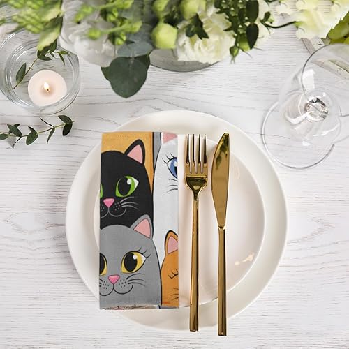 Miniatura 2 de Cloth Napkins Set of 6 Cat 20x20 Inch Cloth Napkins Cute Cat Washable Reusable Kitchen Dinner Napkins Table Decor for Wedding, Holiday Party, Home,