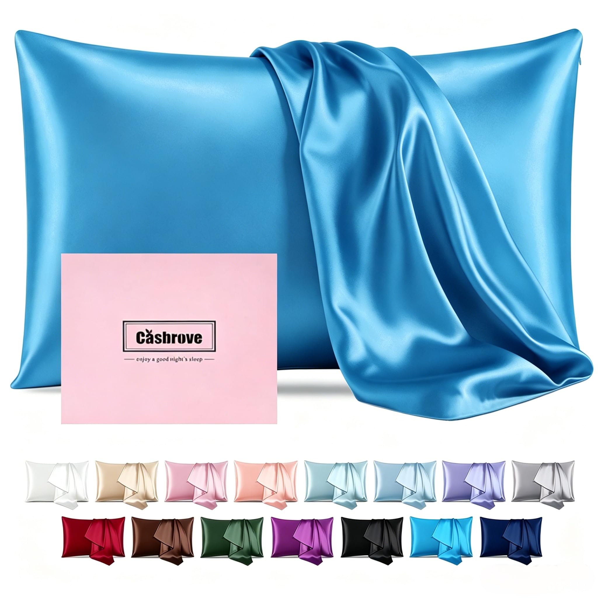 Silk Pillowcase for Hair and Skin - Mulberry Silk, Soft Breathable Smooth Both Sided With Zipper, Beauty Sleep Pillow Case for Gift (Standard, Pacific Blue) — image 1