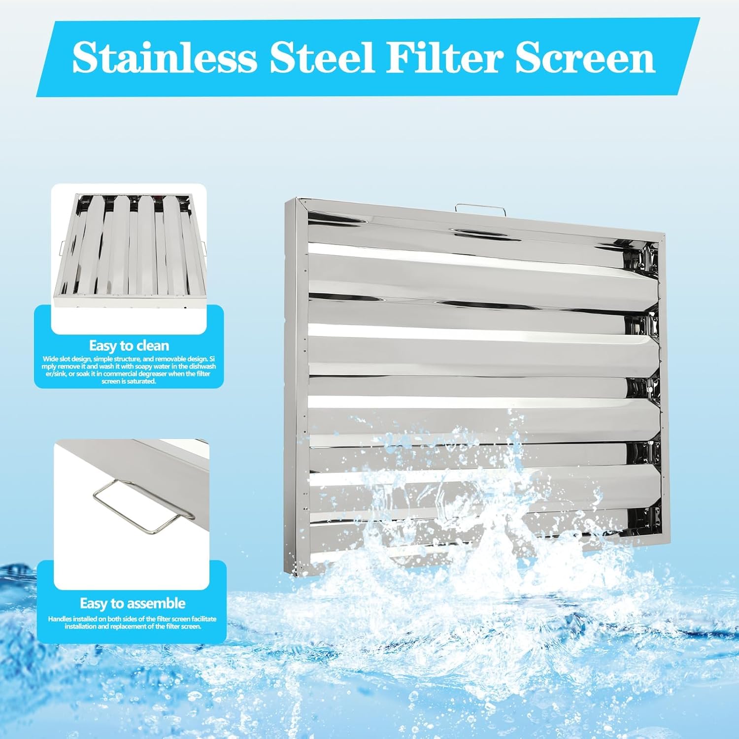 Commercial Hood Filters Hood Vents Restaurant Grease Filters 430 Grade - 19.5x24.5 Inch (6 Pack),Heavy Duty Baffle Filter for Range Hoods,Commercial Kitchen Exhaust System Grease Filter for Range Hood