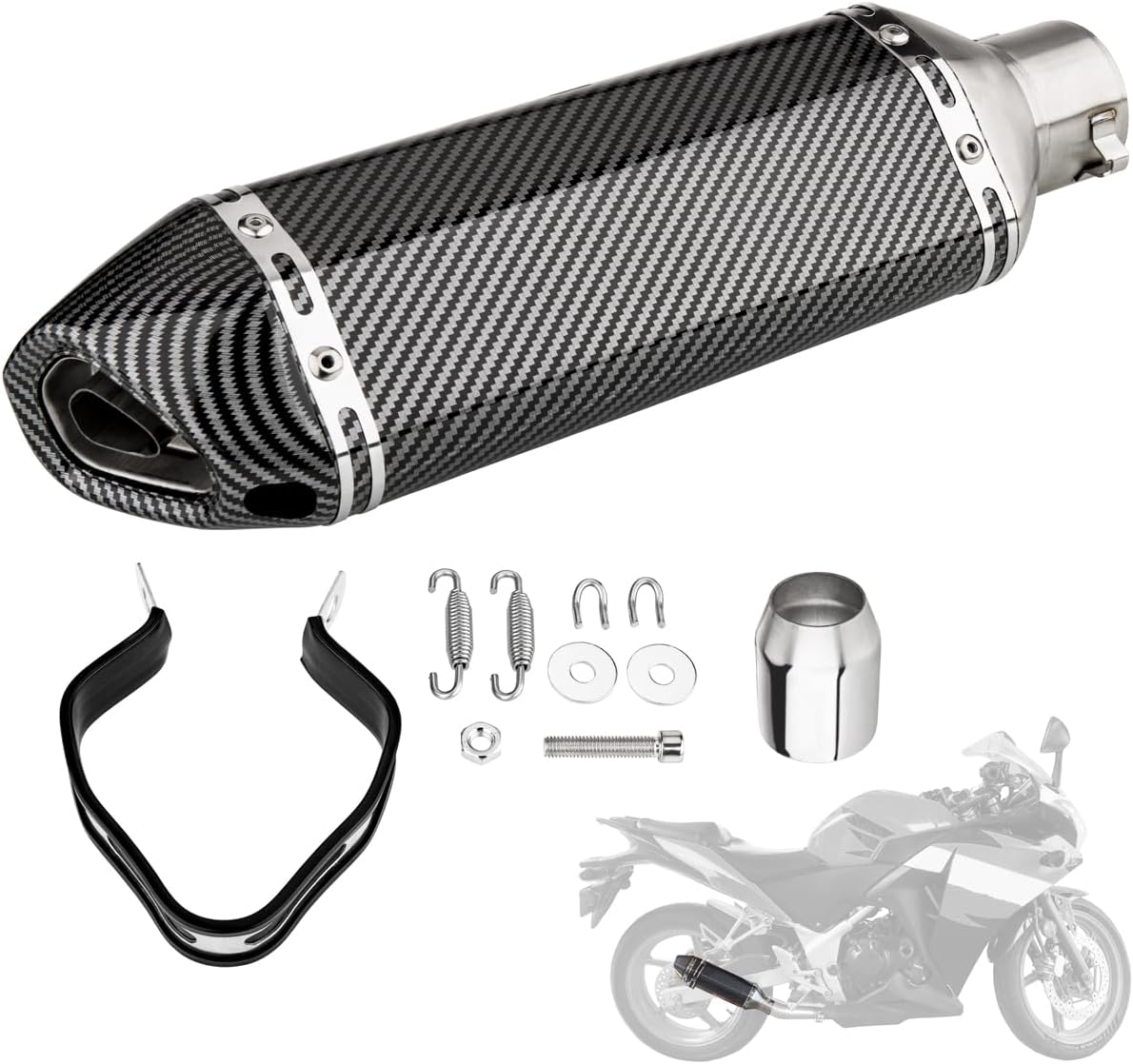 Slip-On Motorcycle Exhaust Muffler 51mm with Removable DB Killer, Carbon Fiber-Style Universal Exhaust for 38–51mm Pipes, Fit for Street & Sport Bikes (Carbon Fiber Pattern)