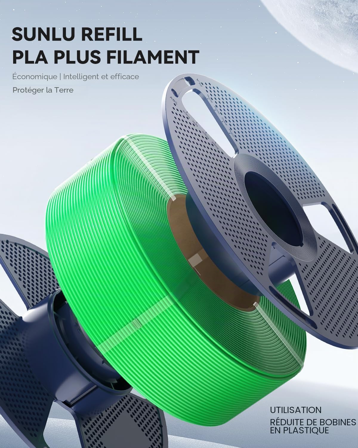 SUNLU Recharge de filament PLA+ 1,75 mm 4 kg, PLA Plus pour imprimante 3D, sans bobine, blanc, pour bobines réutilisables, compatible avec imprimante 3D Bambu Lab, 4 rouleaux de 1 kg/rouleau