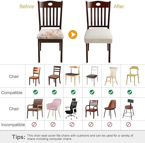 Miniatura 6 de Fuloon Fundas elásticas impermeables para asiento de silla, 4 unidades, extraíbles y lavables, fundas para sillas de comedor, antipolvo, fundas de