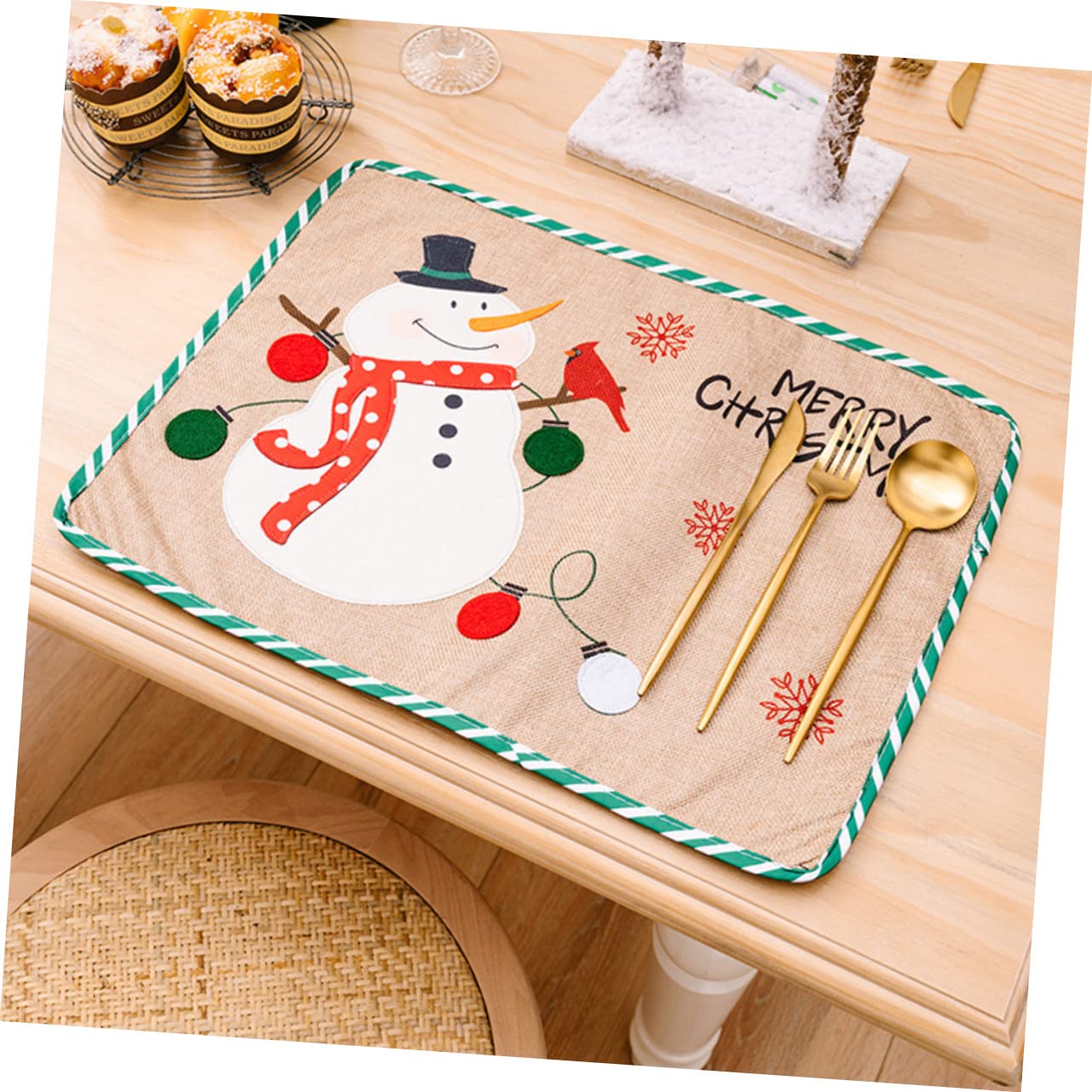 PRETYZOOM Set Di 4 Tovagliette Da Tavola Con Design A Strisce E Runner Da Tavola Per Feste Di Natale