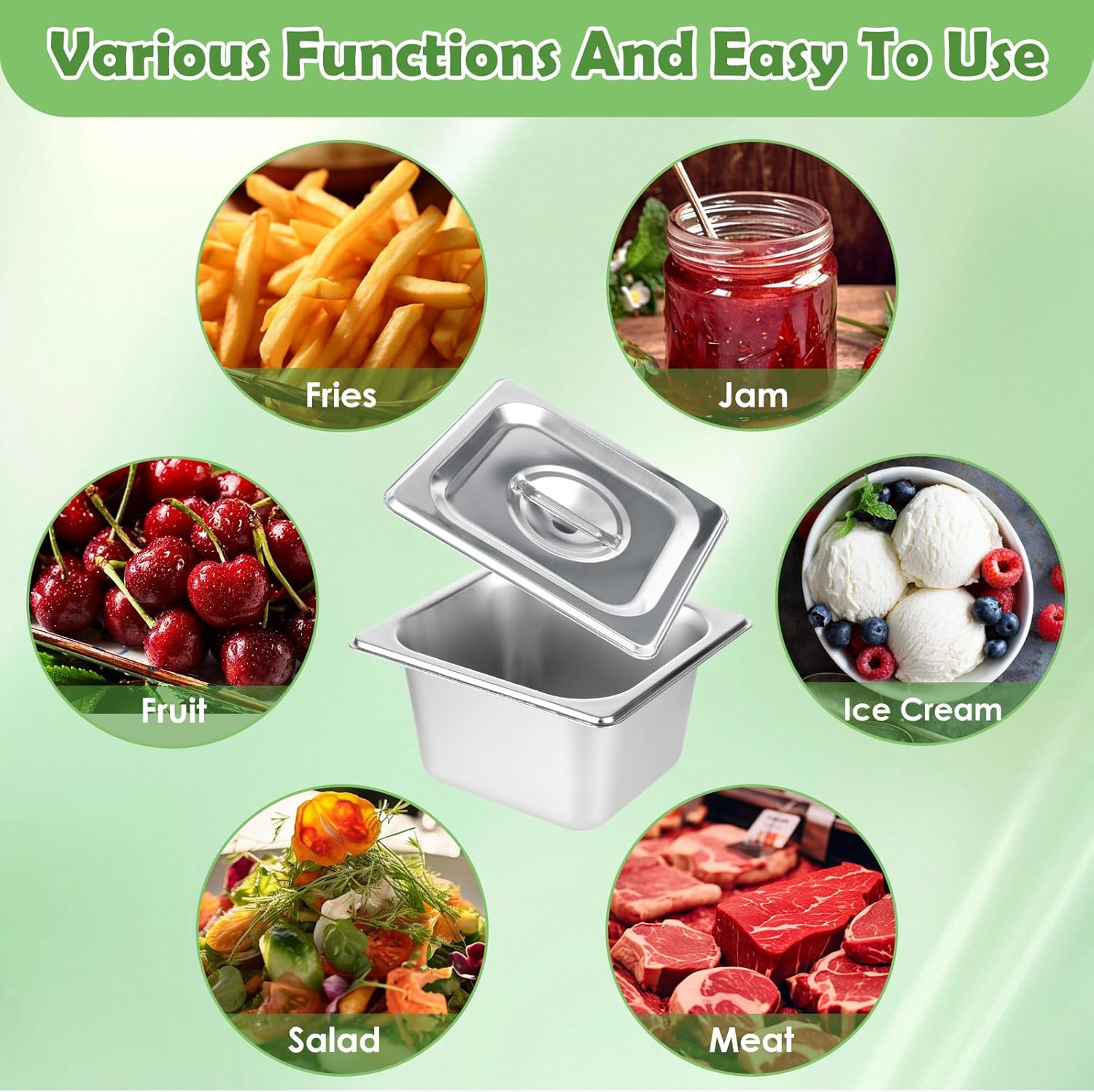 6 Set Stainless Steel Hotel Pans 1/6 Size 4 Inch Deep with Lids Steam Table Pans with Lids 4 Inch Deep 1/6 Size Stainless Steel Restaurant Pan Metal Food Pan with Lid for Hotel, Buffet, Home