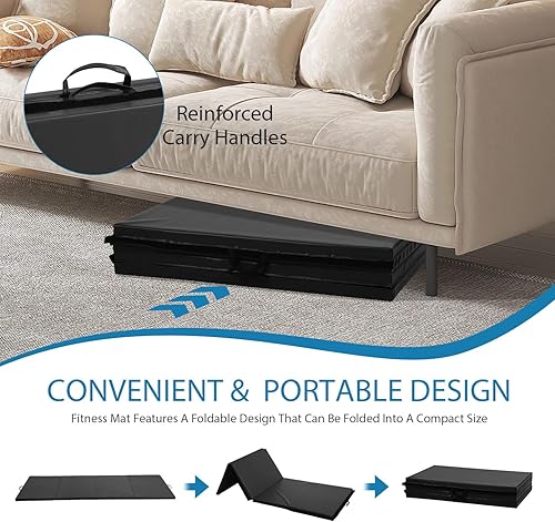 Vista 27 de Colchoneta de gimnasia para acrobacias, plegable, tapete de ejercicio para niños, adultos, tapete de yoga de piel sintética con asas de transporte