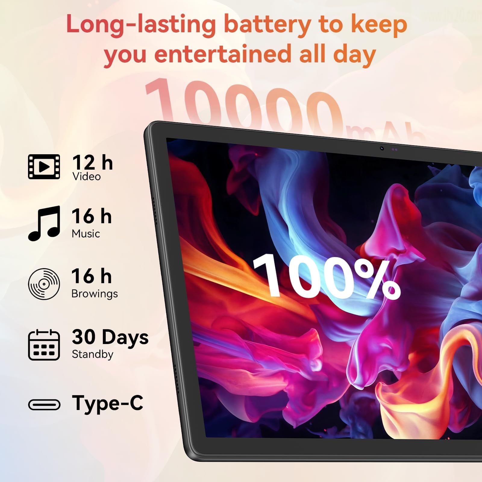 Ainmel 14 inch Tablet Android 15, 30GB+256GB(TF 1TB) Tablet with Pen and Keyboard, Octa-Core,10000mAh, Widevine L1, WiFi 6,1920x1200 IPS FHD, Dual Camera Tablets PC with Mouse Case Earphone (Black) — view 4