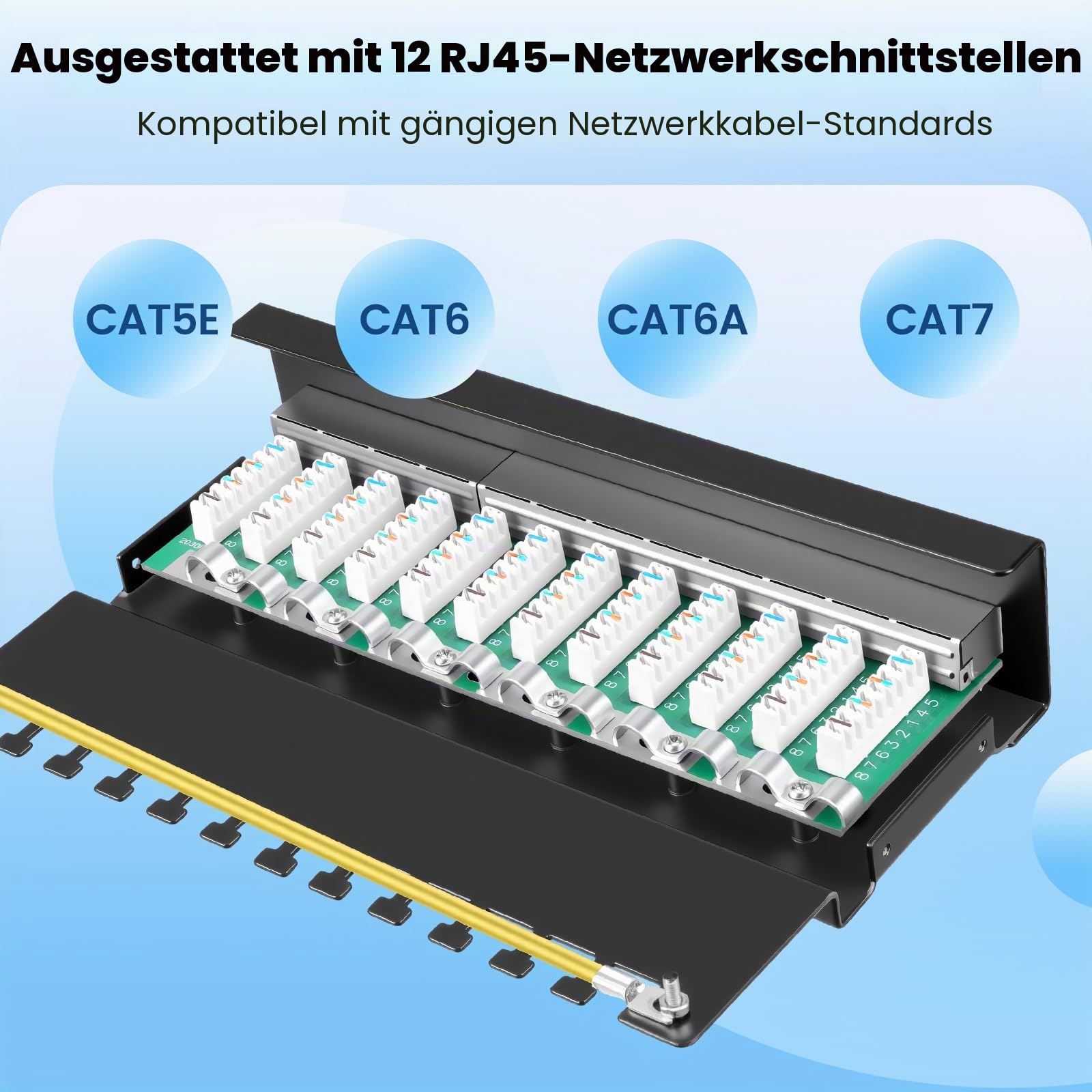 CAT 7 Patchpanel 12 Port Geschirmt (STP) Verteilerfeld，12X Geschirmt RJ45 Buchse - Wandmontage/Desktop,LSA Verteilerfeld für Gigabit-Netzwerk-Switch