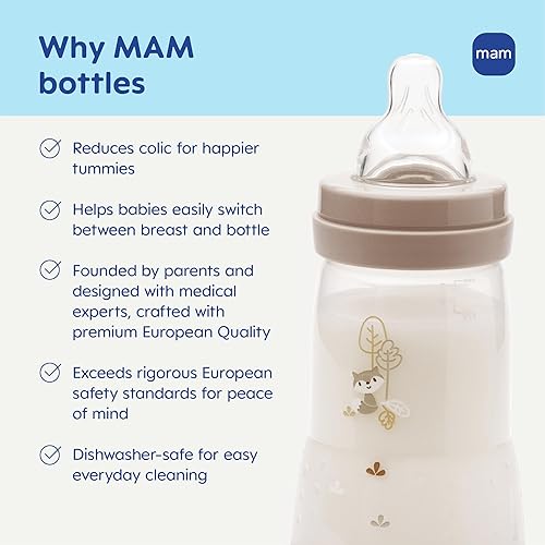 Miniatura 8 de MAM Biberones anticólicos Easy Start de 9 oz para bebés, flujo medio con tetina de flujo rápido adicional, de silicona tipo lactancia, reduce el