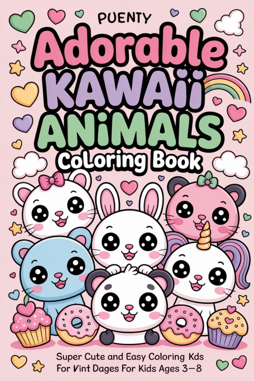 Adorable Kawaii Animals Coloring Book: Super Cute and Easy Coloring Pages for Kids with Fun Animals and Sweet Scenes