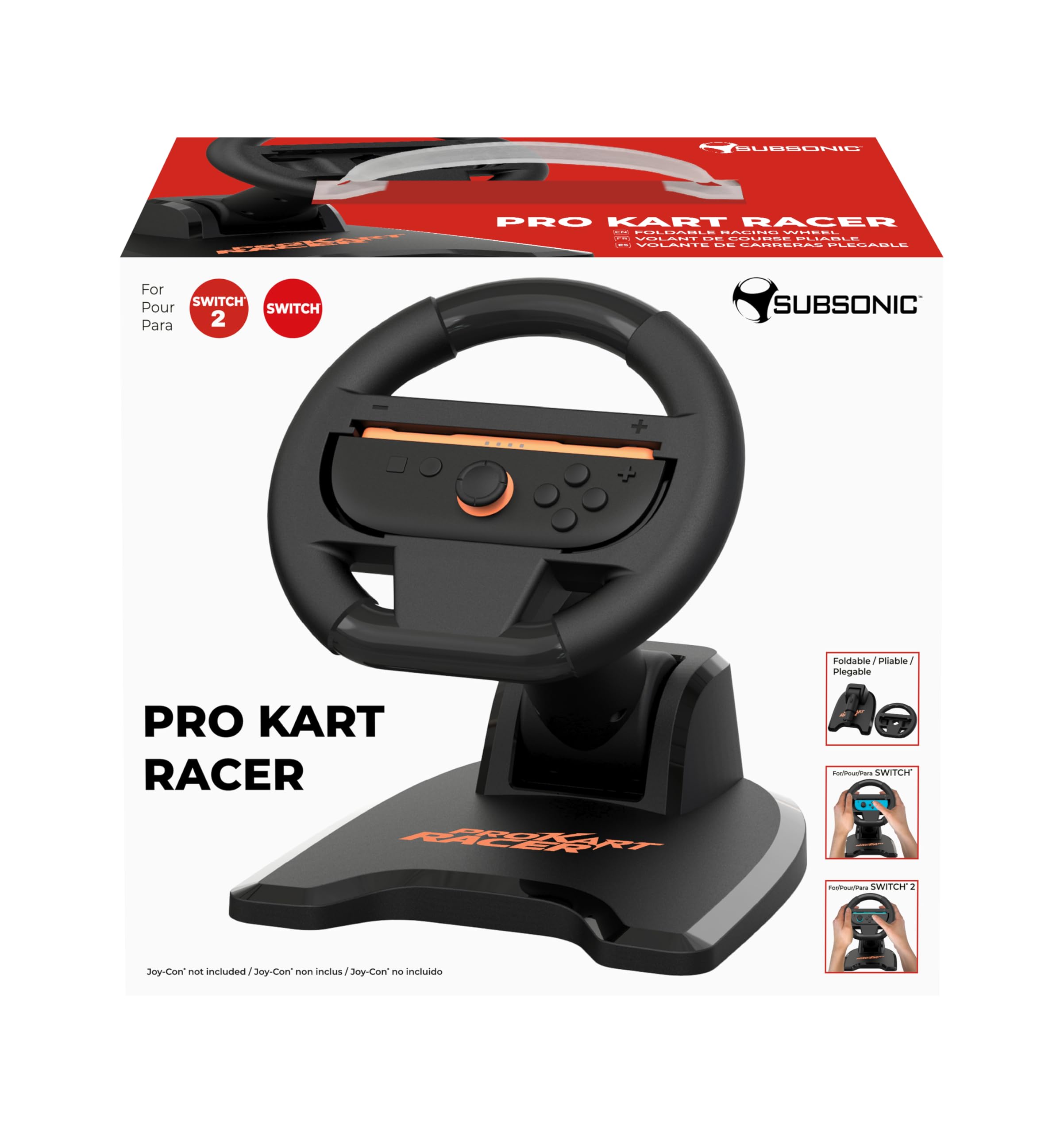 Subsonic – Volante de carreras para Joy-Con Nintendo Switch y Switch 2 - Volante plegable con soporte y ventosa compatible con Joycon Nintendo - Negro