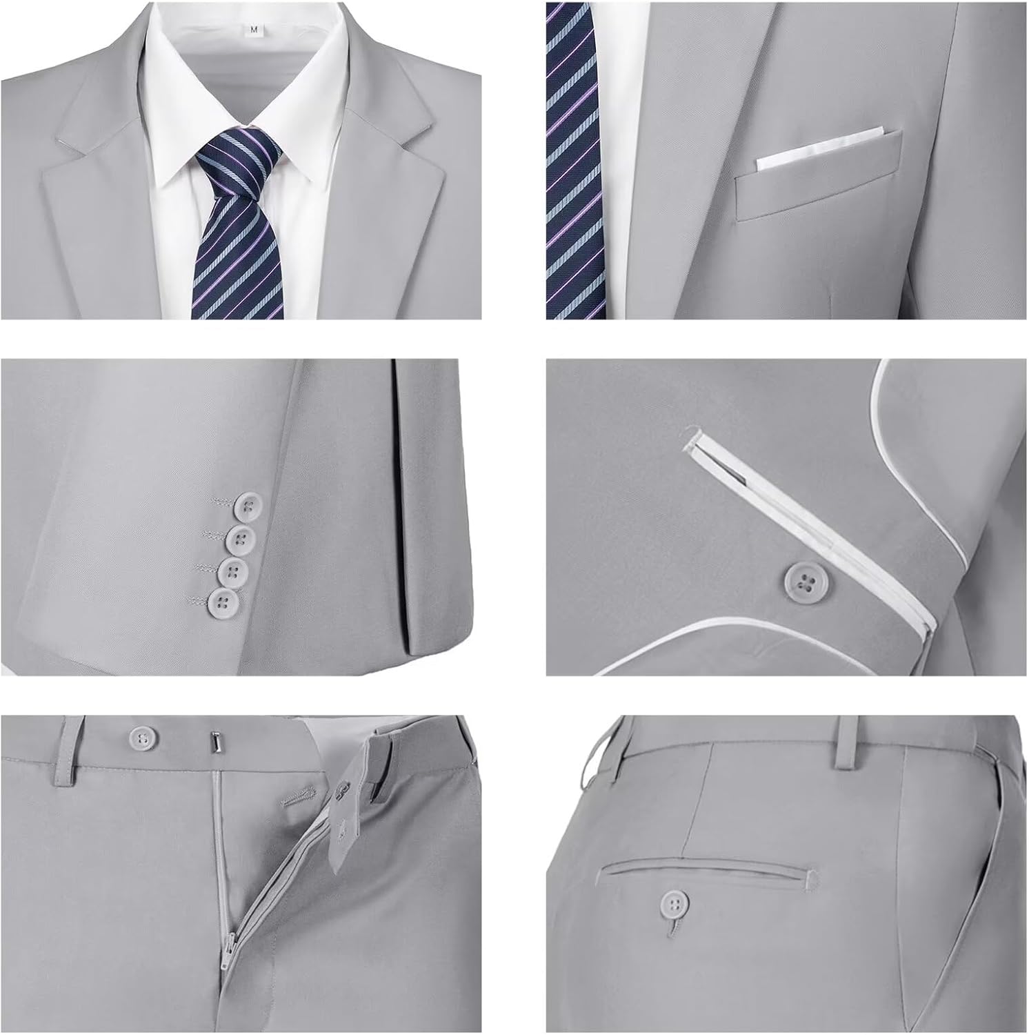 Men Suit Slim Fit 2 Piece Solid 2 Button Business Suits Blazer Wedding Prom Tuxedo for Men Suit Jacket Pants with Tie - Image 6