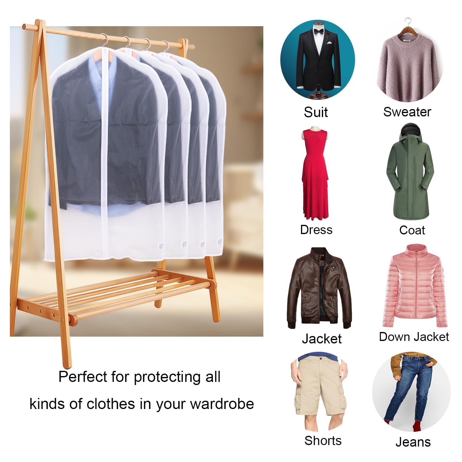 Niviy fundas ropa armario Juego 6 fundas transparentes para ropa de 60x100 cm tejido transpirable para almacenamiento de trajes vestidos abrigos americanas camisas vestidos de noche - 5