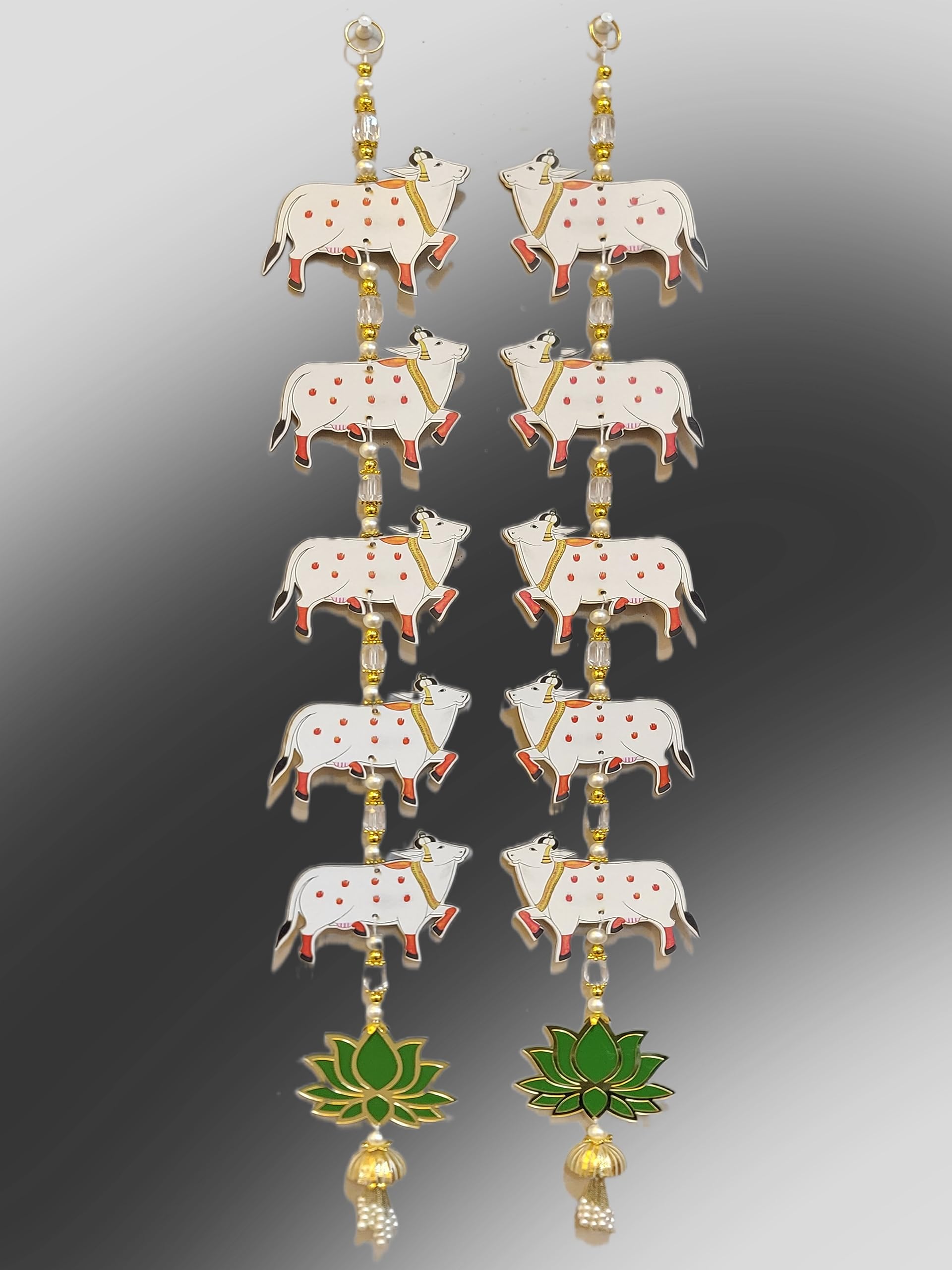 Kavya Fashion Artificial MDF Cow Pichwai with Lotus Cutouts and Pom Poms Backdrop Hangings for Home Decorations, Multicolored Home Diwali Decor, Wedding and Festival Decor, 1 Pair Design 13, 34 Inch