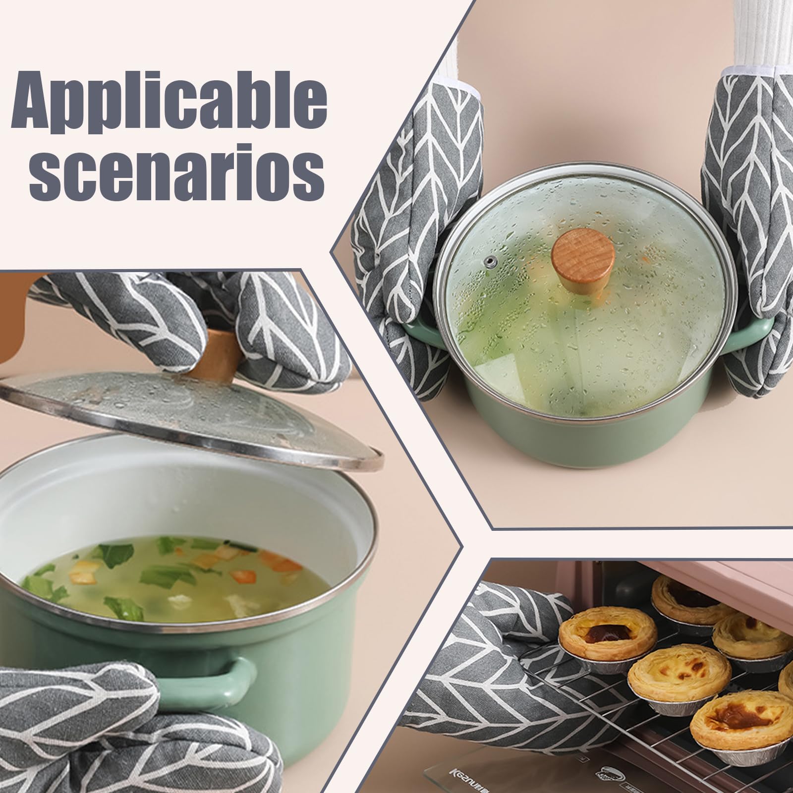 Protection Chaleur Gants De Cuisine Résistants à La Chaleur 180°C - Paire Grise Antidérapante - Avec Boucle De Suspension Maniques Cuisine