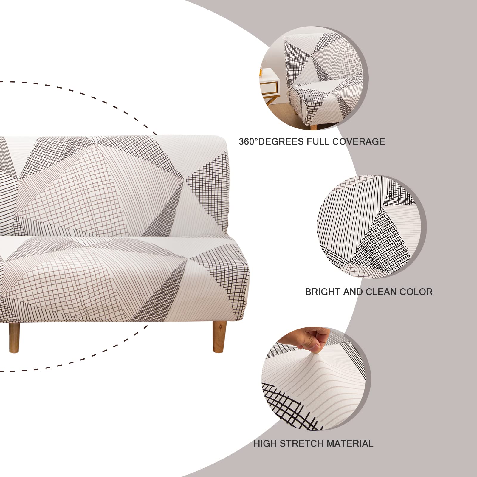 Lydevo Copridivano 3 Posti Senza Braccioli Elasticizzato Universale, Copridivano Letto Pieghevole Clic Clac Lavabile Rimovibile Estraibile, Fodera per Divano Futon per Soggiorno Casa,Linea Bianca