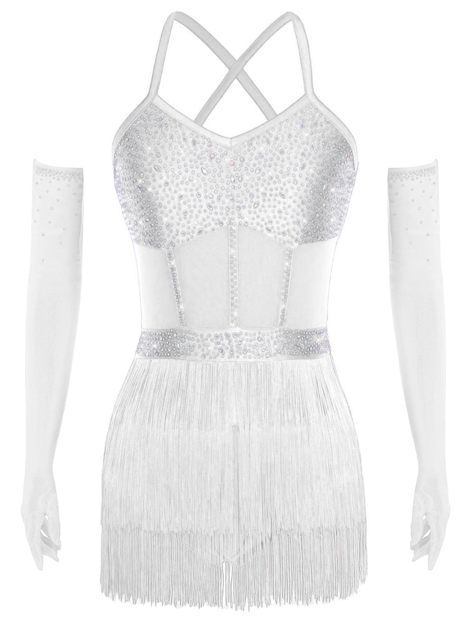 JEATHA Maillot De Baile Latino para Mujer Vestido con Flecos Lentejuelas Traje De Baile Salsa Cha Cha Rumba