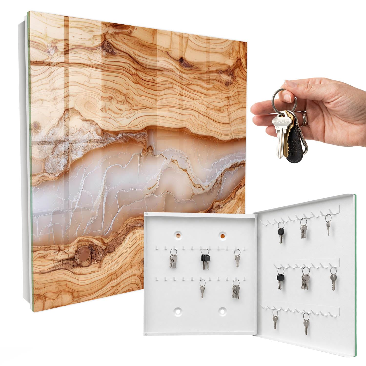 Cassetta portachiavi 30x30 cm Modello in legno Porta Destra Bianco | Appendiabiti | Bacheca | Vetrinetta | Nicchia | Casellario | Armadio | Gancio | Quadro | Mobiletto | Contenitore | Supporto