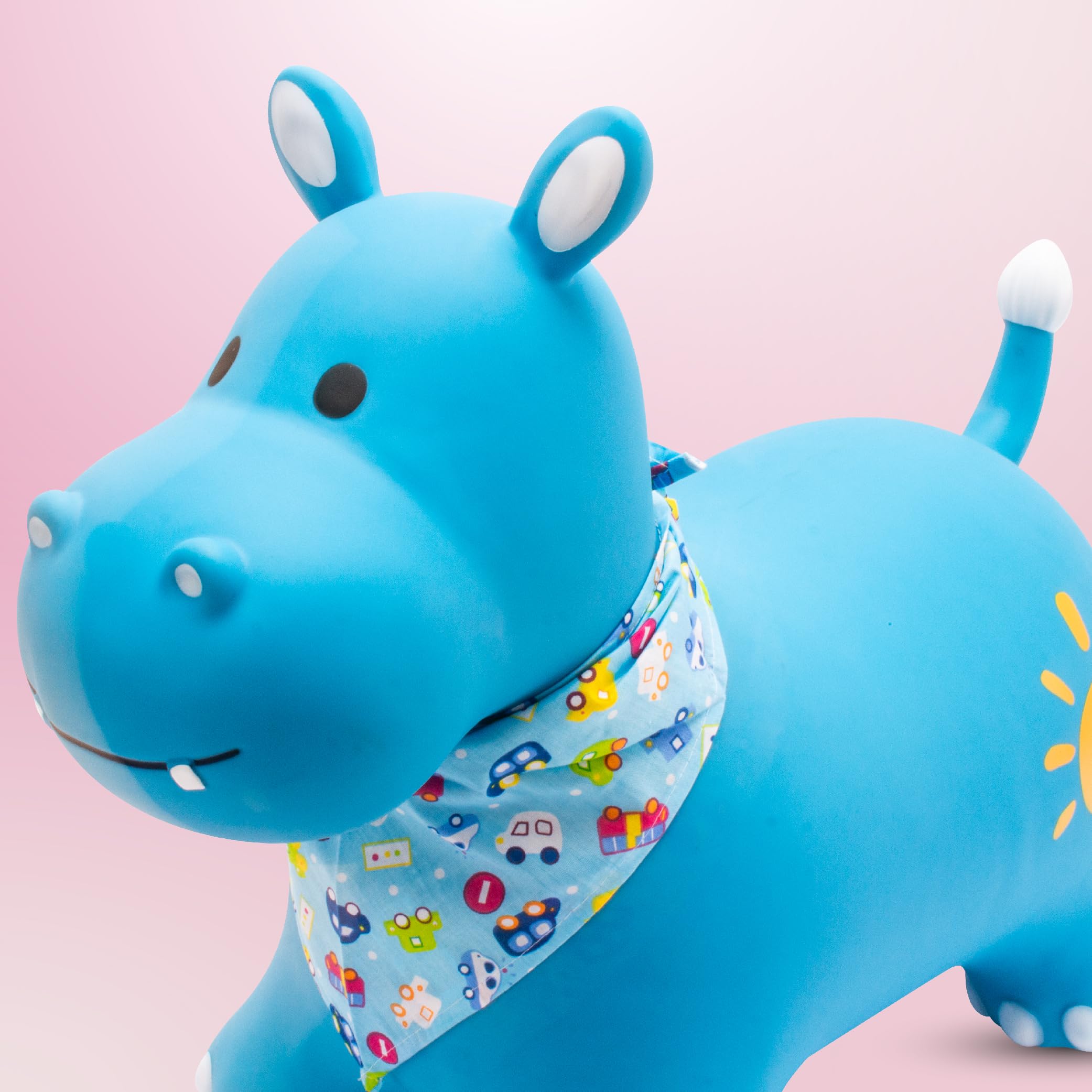 sun baby Saltador Hinchable para Niños hasta 45 Kg sin BPA, de 1 año, Pelotas saltarinas para niños (Hipopótamo Azul con pañuelo) — view 9