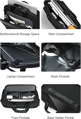Miniatura 5 de zhongningyifeng Maletín para portátil de negocios de 14-15.6 pulgadas, bolsa de mensajero multifuncional impermeable para viajes y oficina