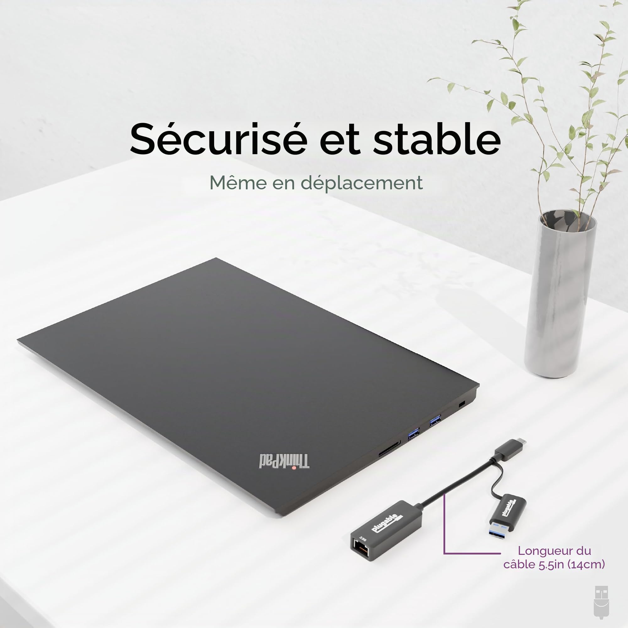 Plugable 2.5G USB C et USB vers Adaptateur Ethernet, Adaptateur 2 en 1, Compatible avec USB C/Thunderbolt 3 ou USB 3.0, USB-C vers RJ45 2.5 Gigabit LAN, Compatible avec Mac et Windows