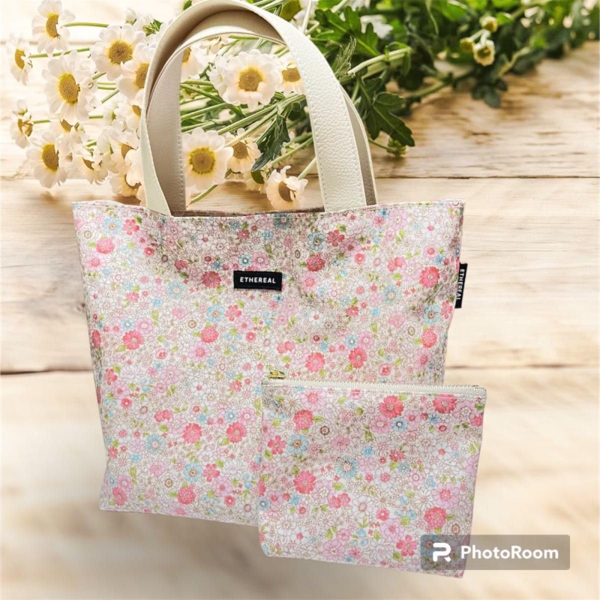 Amazon.co.jp: handmade ラミネートトートバッグ 北欧風 ピンク 花柄 