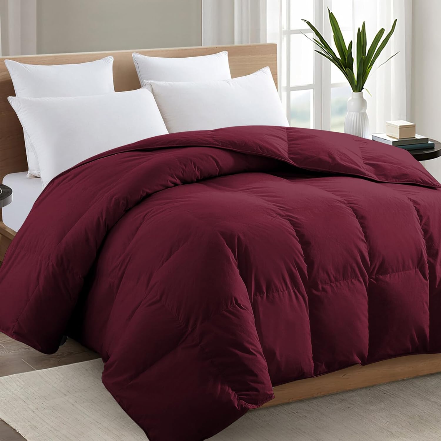 TEXARTIST Queen Burgandy Comforter,All Season Quilted Down Alternative Duvet Insert with Corner Tabs, Breathable Bed Comforter, Summer Warm,Burgandy (88"x88")