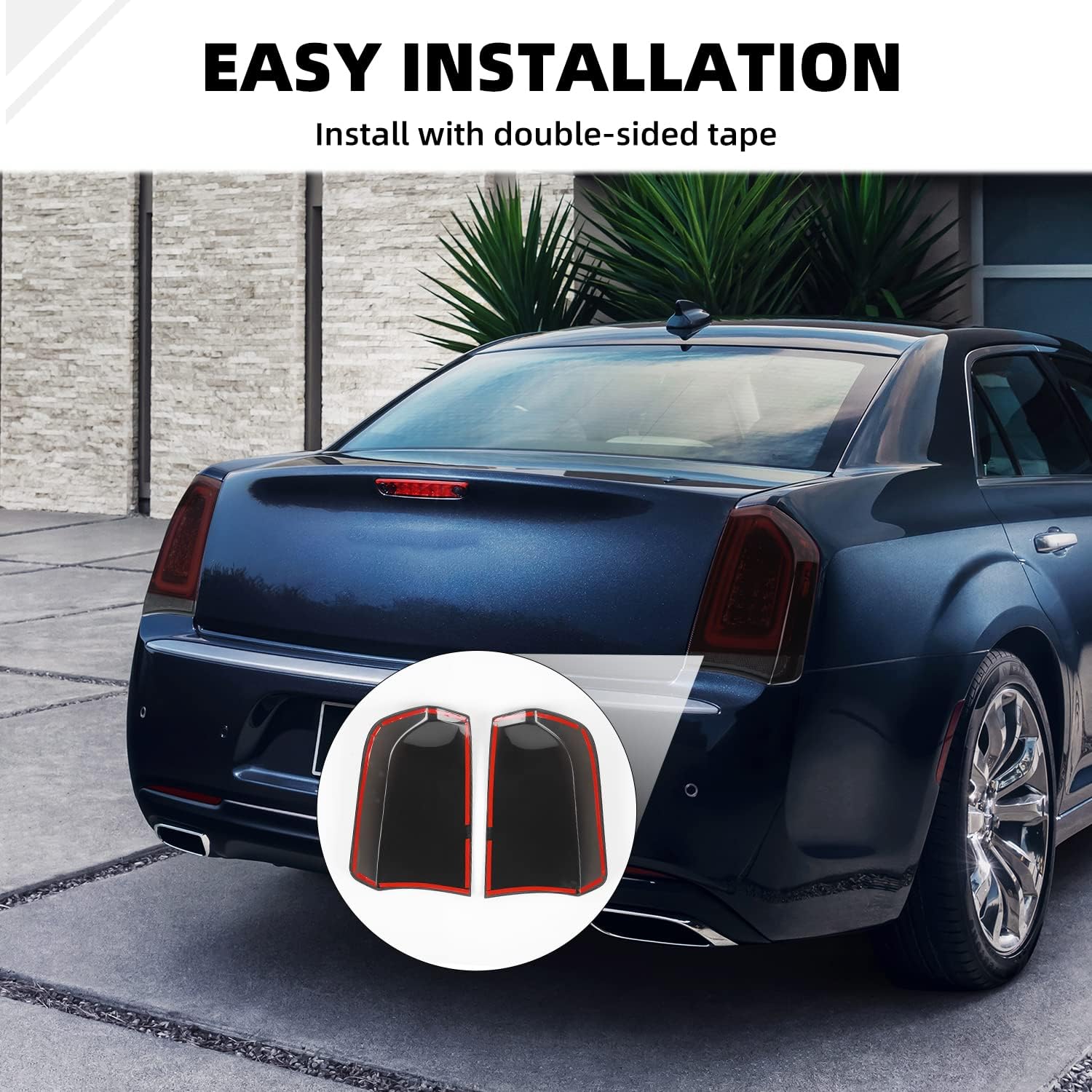 Tail Light Taillight Rear Light Lamp Cover Guard Trim Cover Kit 2Pcs Compatible with 2015-2025 Chrysler 300/300C(Smoked Black)