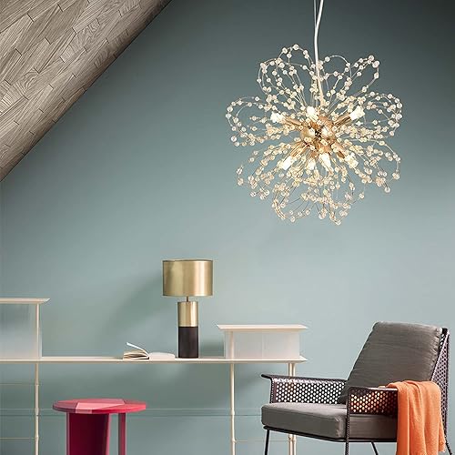 Miniatura 5 de Isamacc Sputnik - Candelabros de cristal de fuegos artificiales, lámpara dorada de diente de león de 8 luces para comedor, lámpara pequeña para