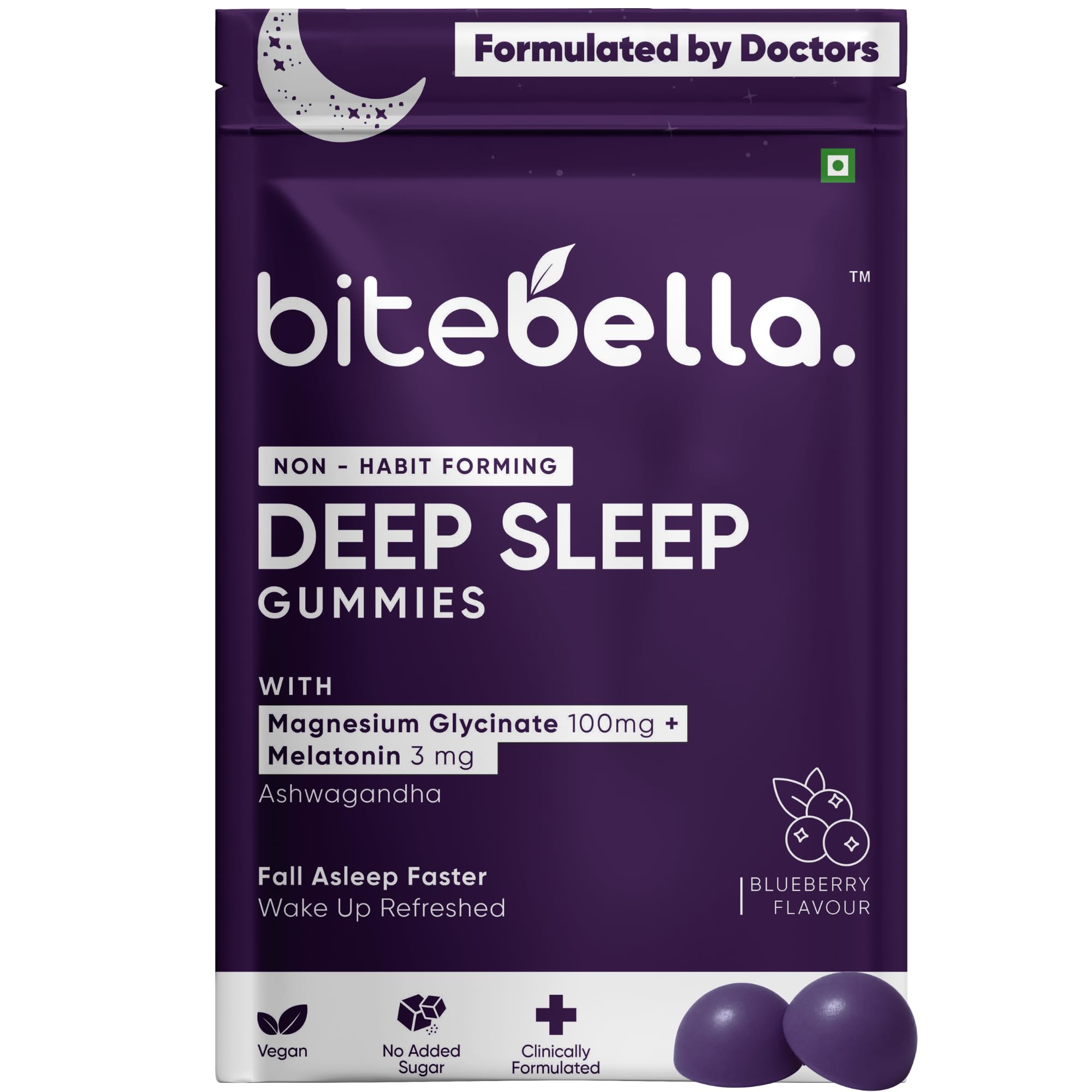 Deep Sleep Gummies | Magnesium Glycinate 100mg + Melatonin 3mg | L-Theanine + Ashwagandha | Fall Asleep Faster & Wake Up Refreshed | Clinically Formulated | Non-Habit Forming | Vegan | Blueberry Flavour | 30 Gummies