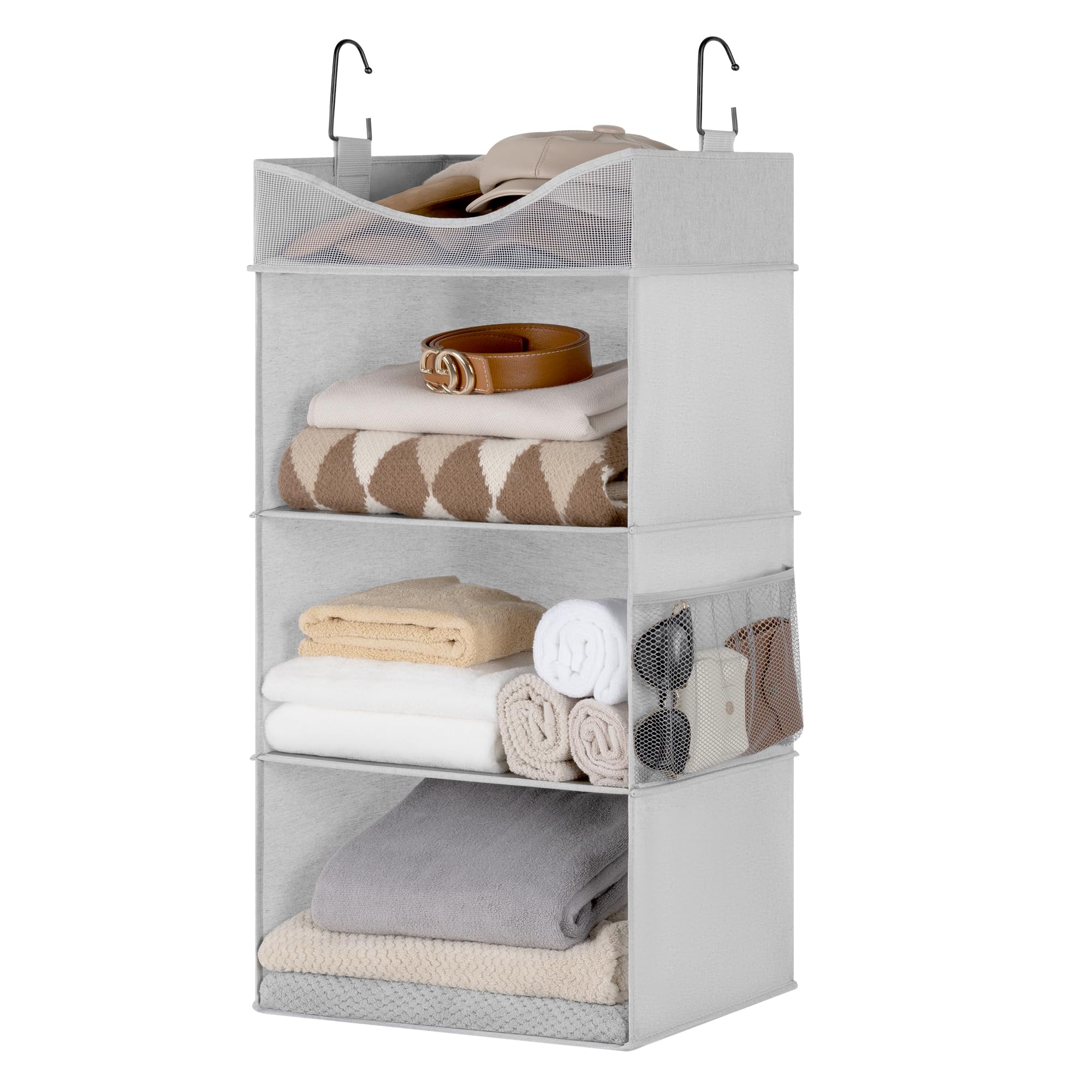 storageworks hanging closet organizer, 3-shelf hanging closet shelves with top shelf, 15 â¾"w x 12" d x 31" h, extra-large space, light grey