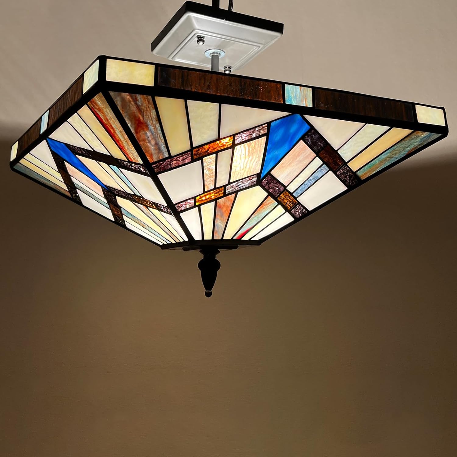 Capulina Tiffany Lamp Stained Glass Semi Flush Mount Ceiling Light 2-Light 14 Inches Wide Cream Amber Antique Tiffany Style Ceiling Lamp for Home Kitchen Porch Entryway Bathroom Hallway