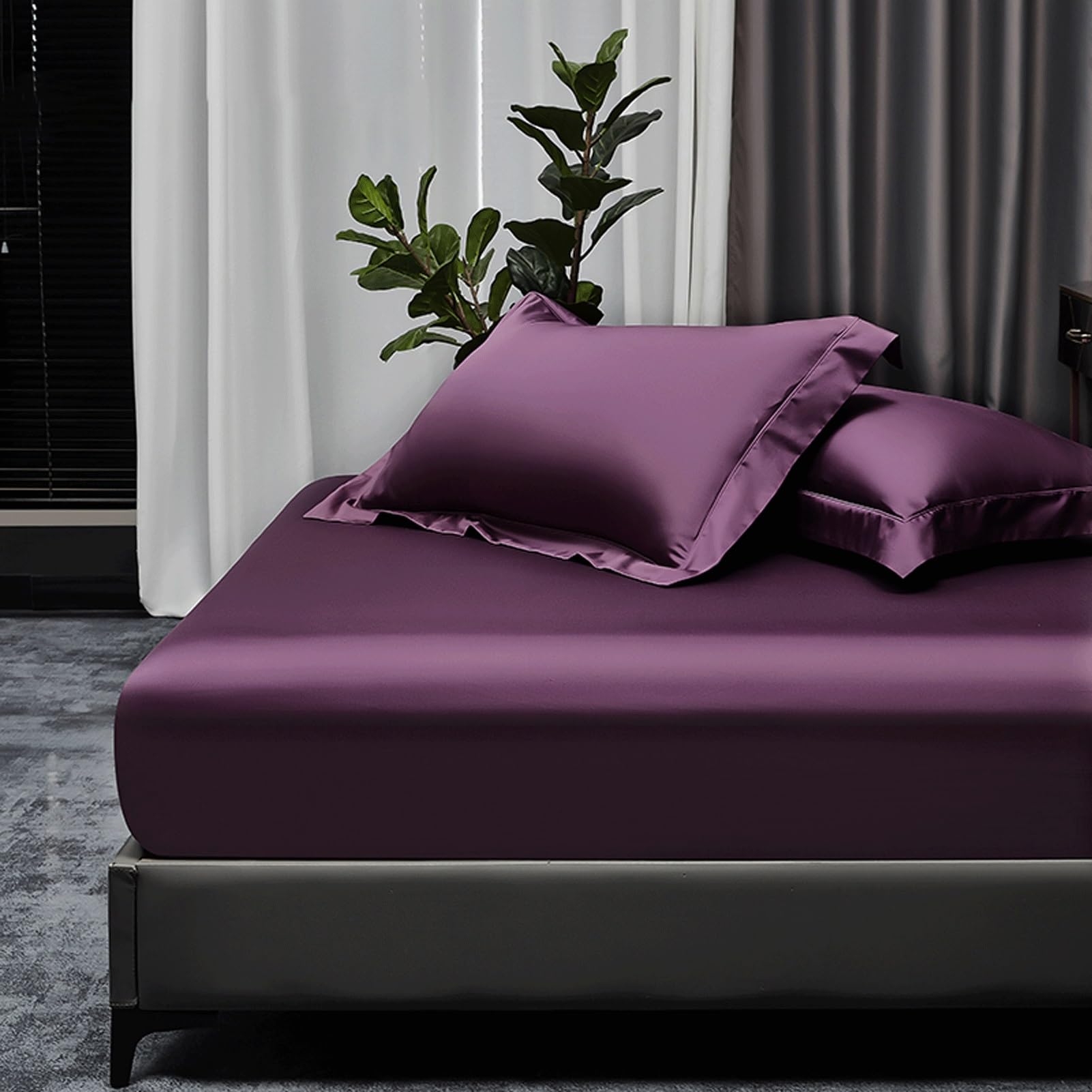 Prześcieradło z gumką 90 x 200 cm do 200 x 220 cm, 1/2-osobowa czapka 30 cm, bawełniany materac o długich włóknach 120S, z gumką dookoła (fioletowy, 200 x 200 + 40 cm)