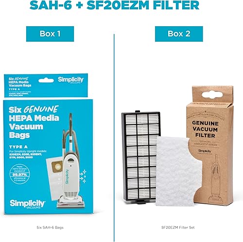 Miniatura 2 de Simplicity Vacuums Paquete con bolsas de aspiradora tipo A y juego de filtros para aspiradora vertical S20EZM Allergy, bolsas de vacío SAH-6 y juego