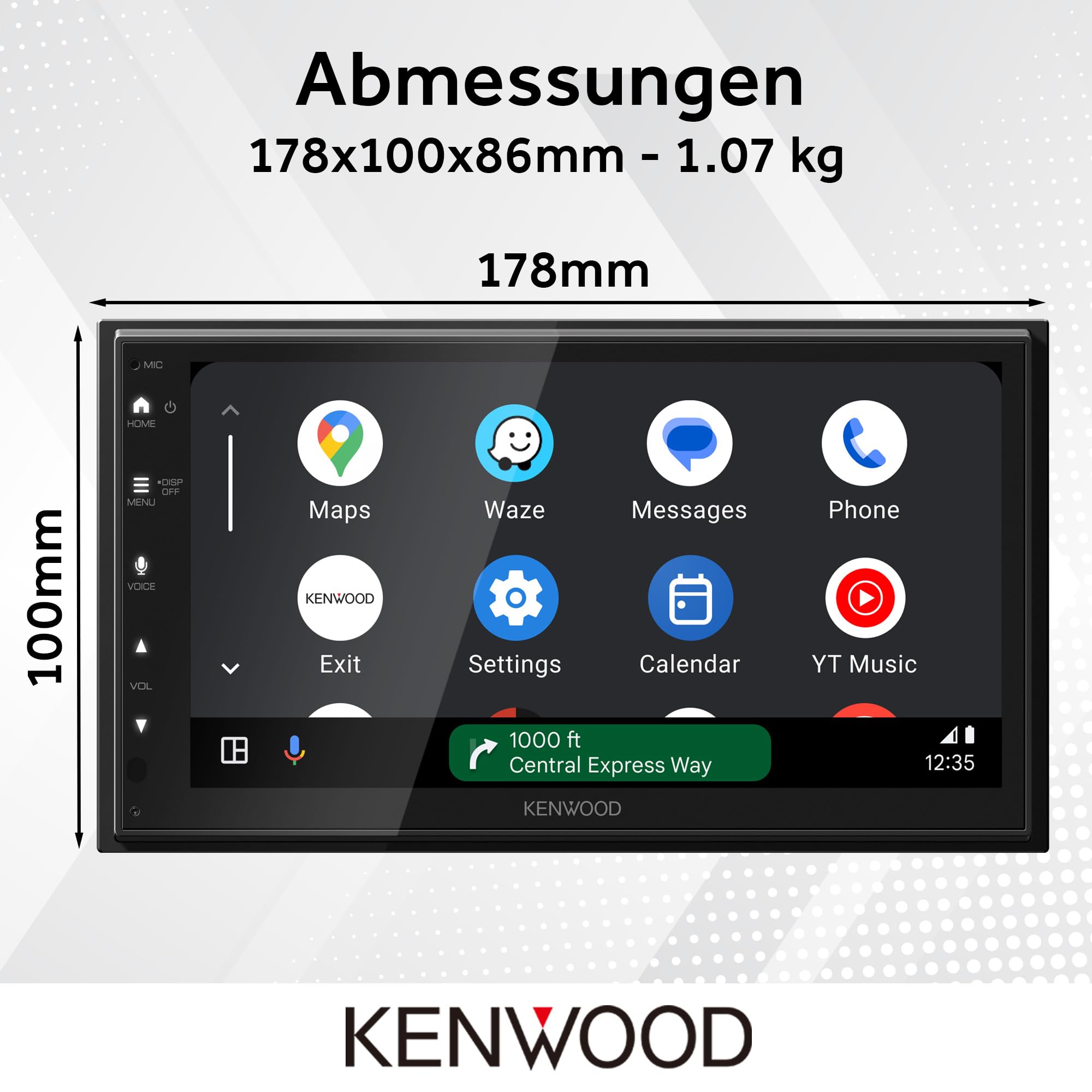 Kenwood DMX6523DABS - 17,3 cm WSVGA Moniceiver mit DAB+/FM, Wireless CarPlay & Android Auto, Apple & Android Wireless-Mirroring, Bluetooth, kapazitivem Touchpanel, DSP, 4 x 50 Watt, 3 x Pre-Out 2,5V