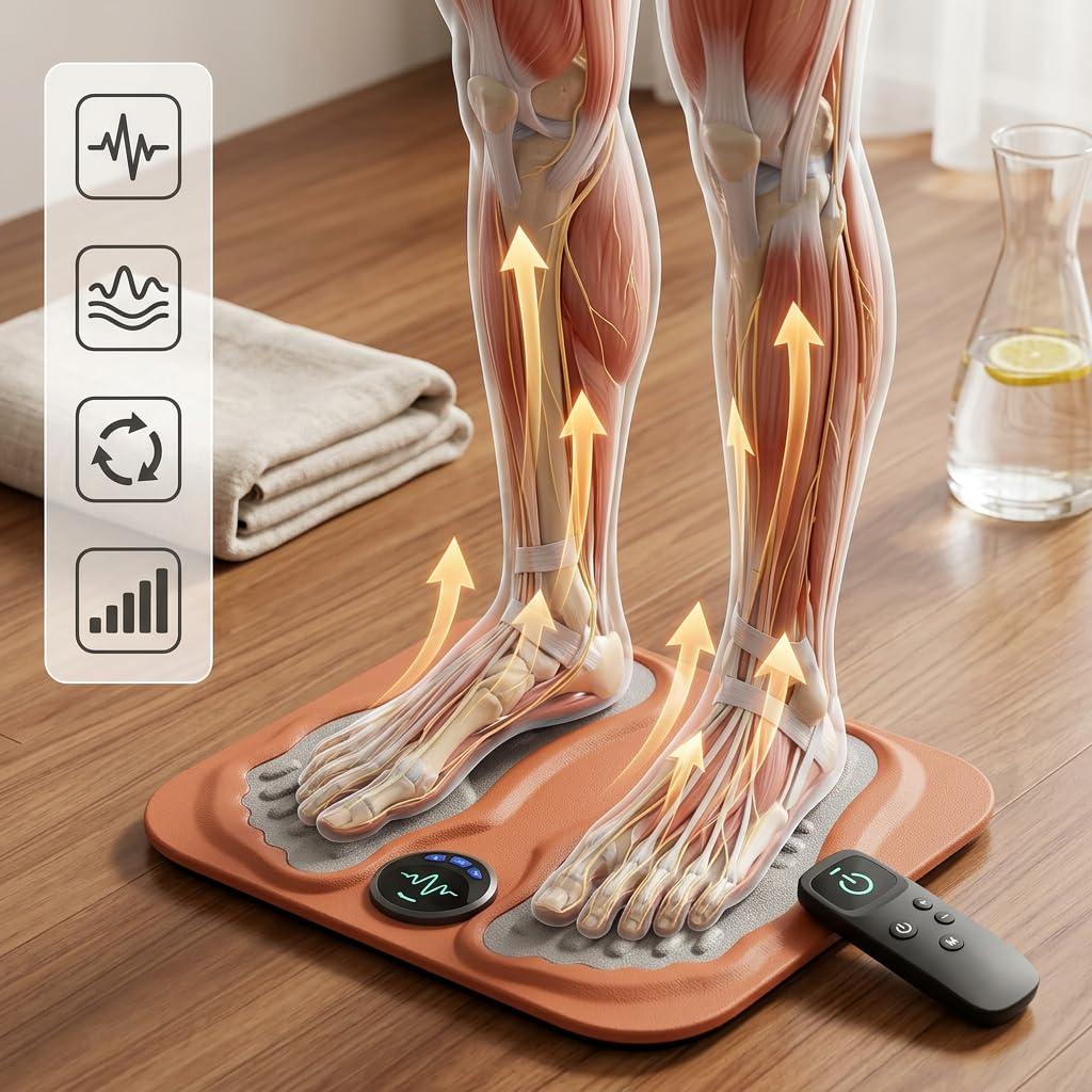 Orthoback ReNerv 3D EMS Fußmassagegerät mit Wärmefunktion, Fußmassage gegen Nervenschmerzen und Taubheit, Fussmassage Durchblutung Beine und Füße, Heating Foot Massager für Entspannung Zuhause