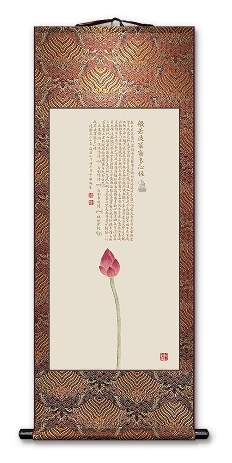 Obraz zwoju „Sutra Serca” w elegancji, pionowa dekoracja ścienna do sypialni, chińskie zawieszenie Feng Shui, kreatywny wybór prezentów(Brown D,79L x 186W cm)