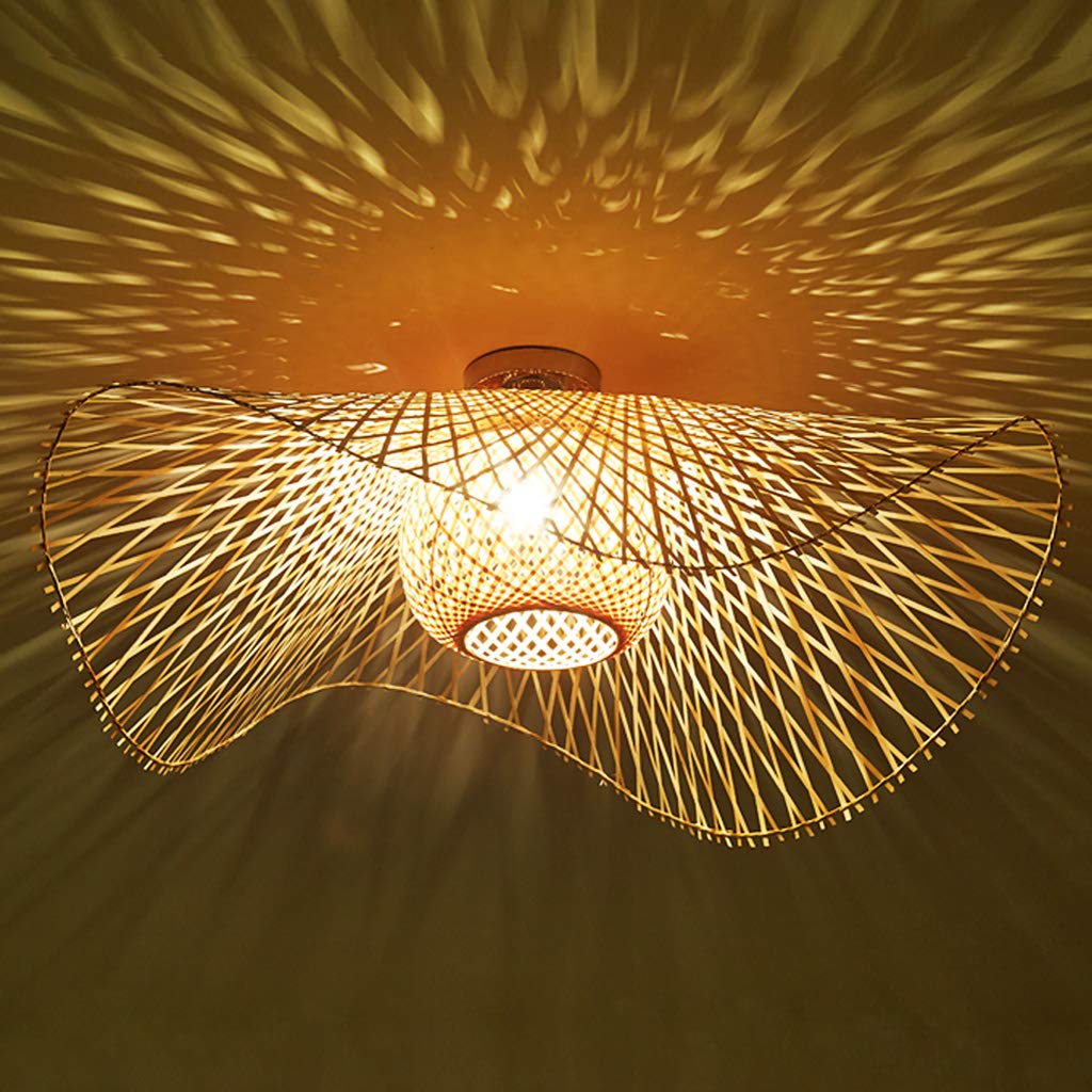 Retro Deckenleuchte Natürliche Bambus Und Rattan Deckenlampe E27 Handgewebte Deckenbeleuchtung Für Esszimmer Schlafzimmerlampe Wohnzimmer Bar Café Pendelleuchte Küche Korridor Kronleuchter,48cm …
