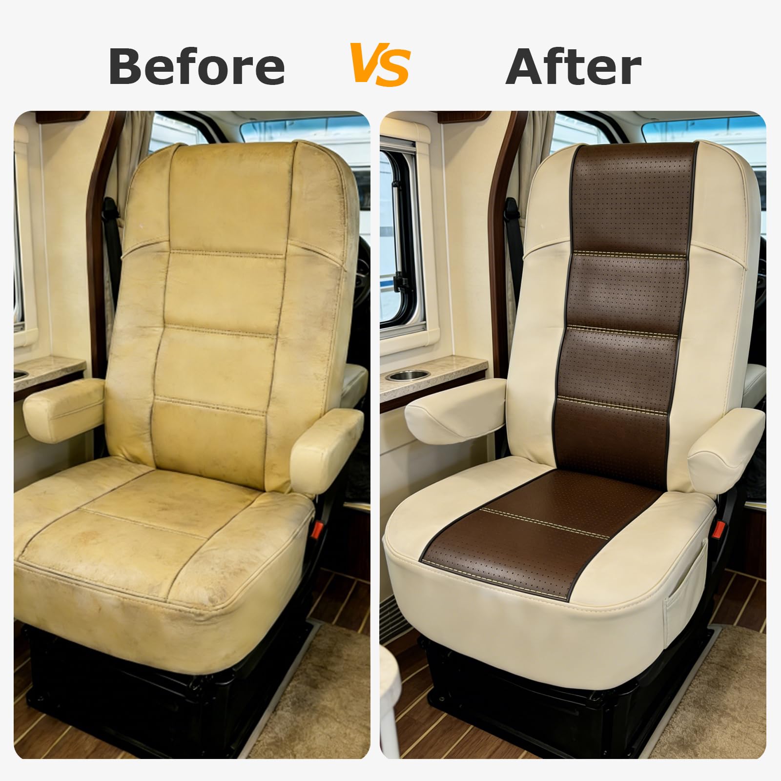 Dulepax Wohnmobil Sitzbezüge 2er Set für Captains Chairs, PU-Leder Sitzschoner mit Armlehnenbezügen & Seitenfächern, Atmungsaktiv & Wasserdicht für Class A Camper Van & Anhänger