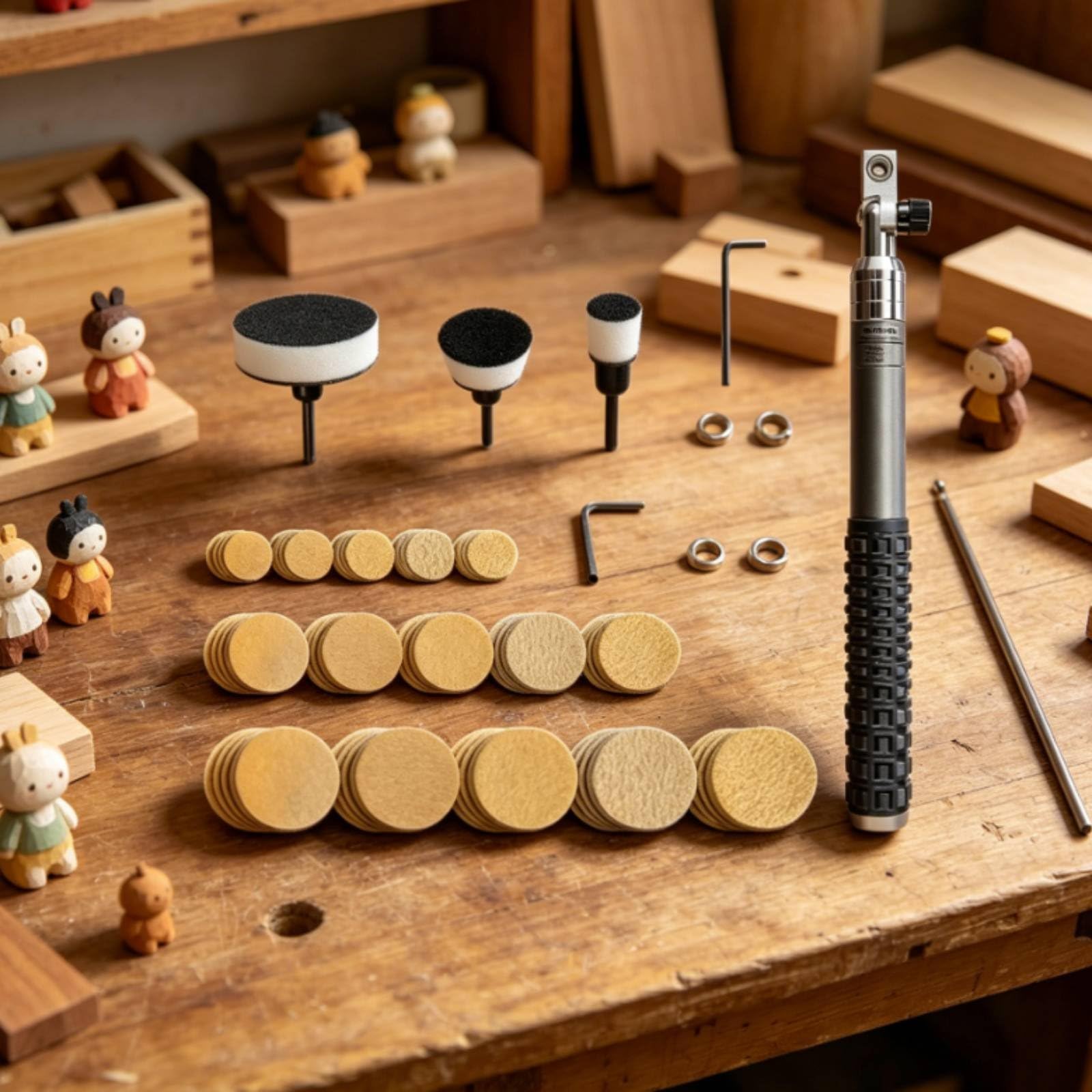 MagiDeal Equipo Industrial Kit de Pulido de Tazones de Madera Herramienta de Lijado para Torno Juego Manual Mango de Aluminio Aleado Discos Ajustables para