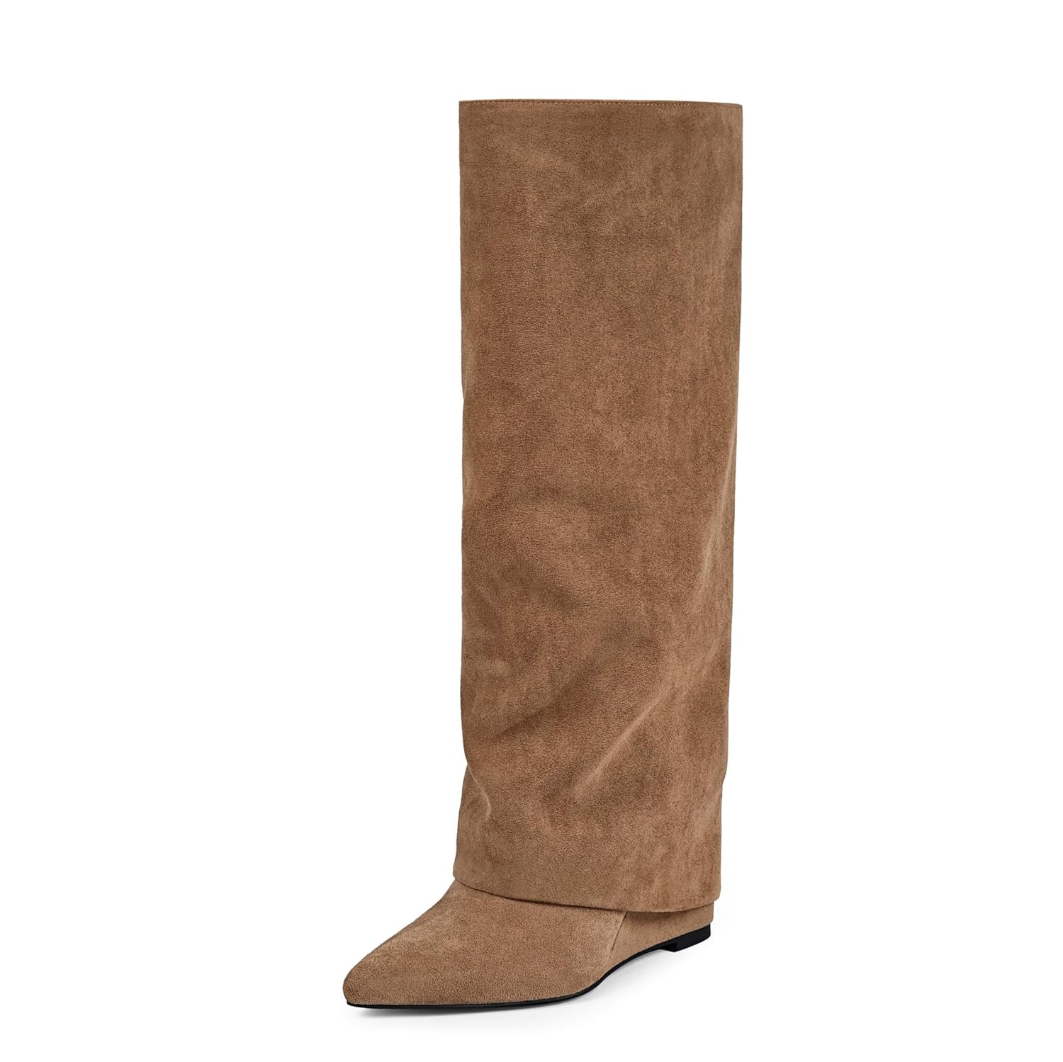 Modatope Knee High Boots Women Fold Over Boots Wedge Heel Slouchy Tall Boots Zipper Pointed Toe Dress Fall