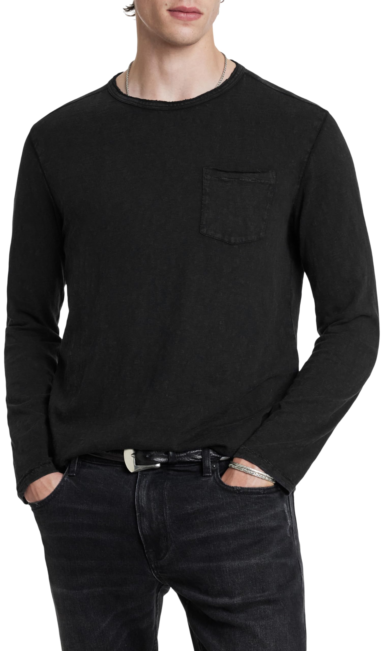 John Varvatos Men's Sid Long Sleeve Tee, Black, XS