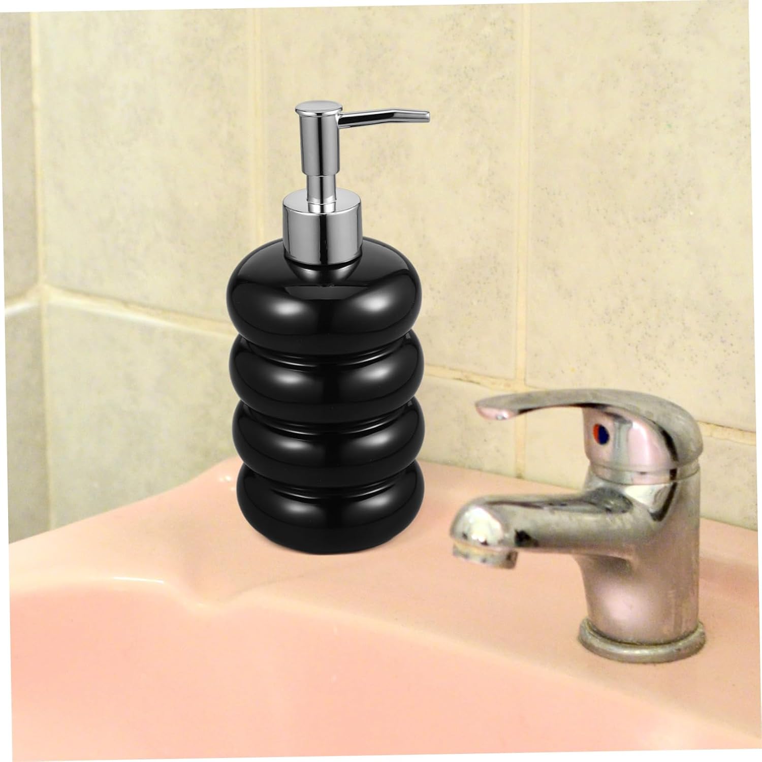 SHOWERORO Lotion Bottle Kitchen Soap Dispenser Press Pump Design Black Ceramic Travel Toiletries