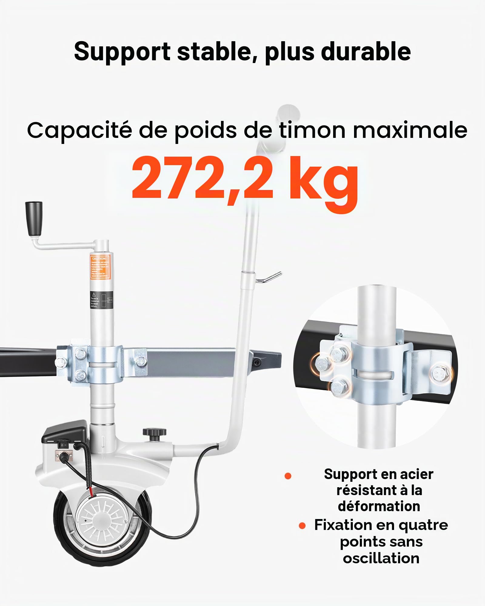 VEVOR Roue Jockey Remorque Électrique Motorisée 2,5 t Déplace Remorque 380 W 12 V Vitesse Déplacement 7 m/Min Hauteur Serrage Réglable 31-63 cm Pneu Caoutchouc 20,3 cm pour Déplacer Caravanes Bateaux