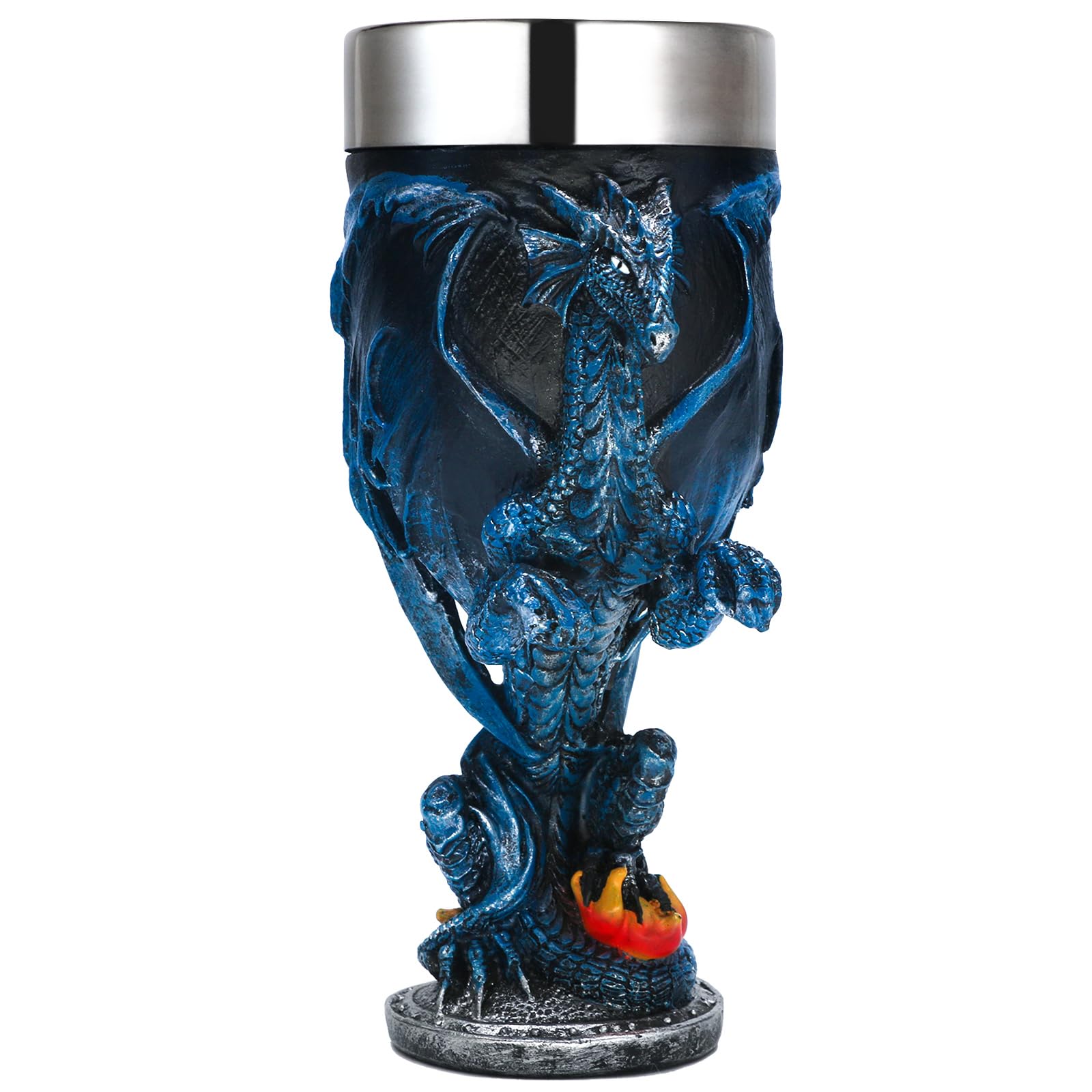 alikiki Medieval Fantasy Blue Dragon Goblet - Dungeons and Dragons Gifts Party Decoration D&D Game Chalice Cup of Thrones Merchandise 7oz Stainless Steel Gothic Drinking Cups