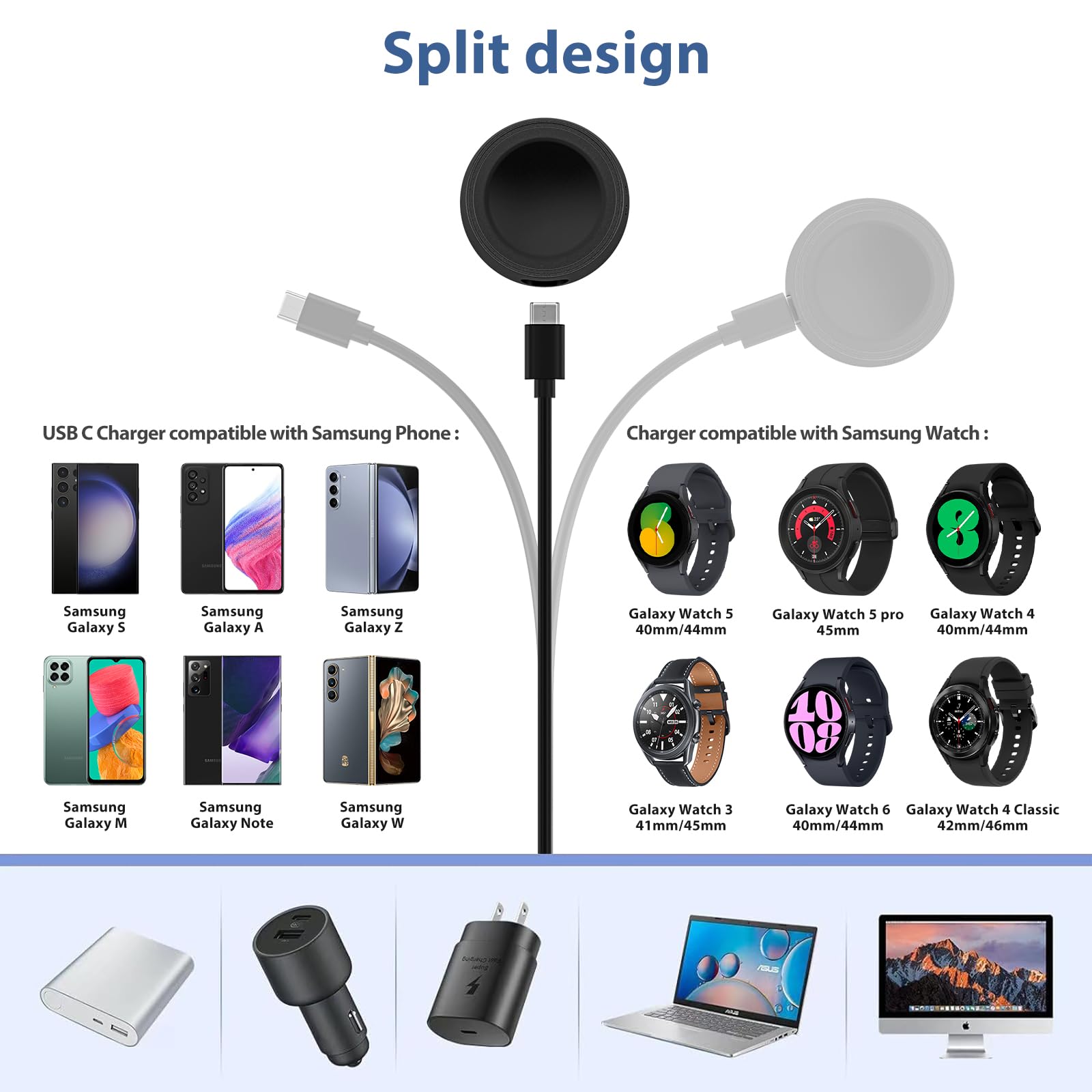 AK Charger Cable Compatible with Samsung Galaxy Watch Charger, Replacement USB Charging Cradle Dock Cable for Samsung Galaxy Watch 7/6/5/5 Pro/Watch 4/4 Classic/Watch 3/Active 2,3.3ft/100cm